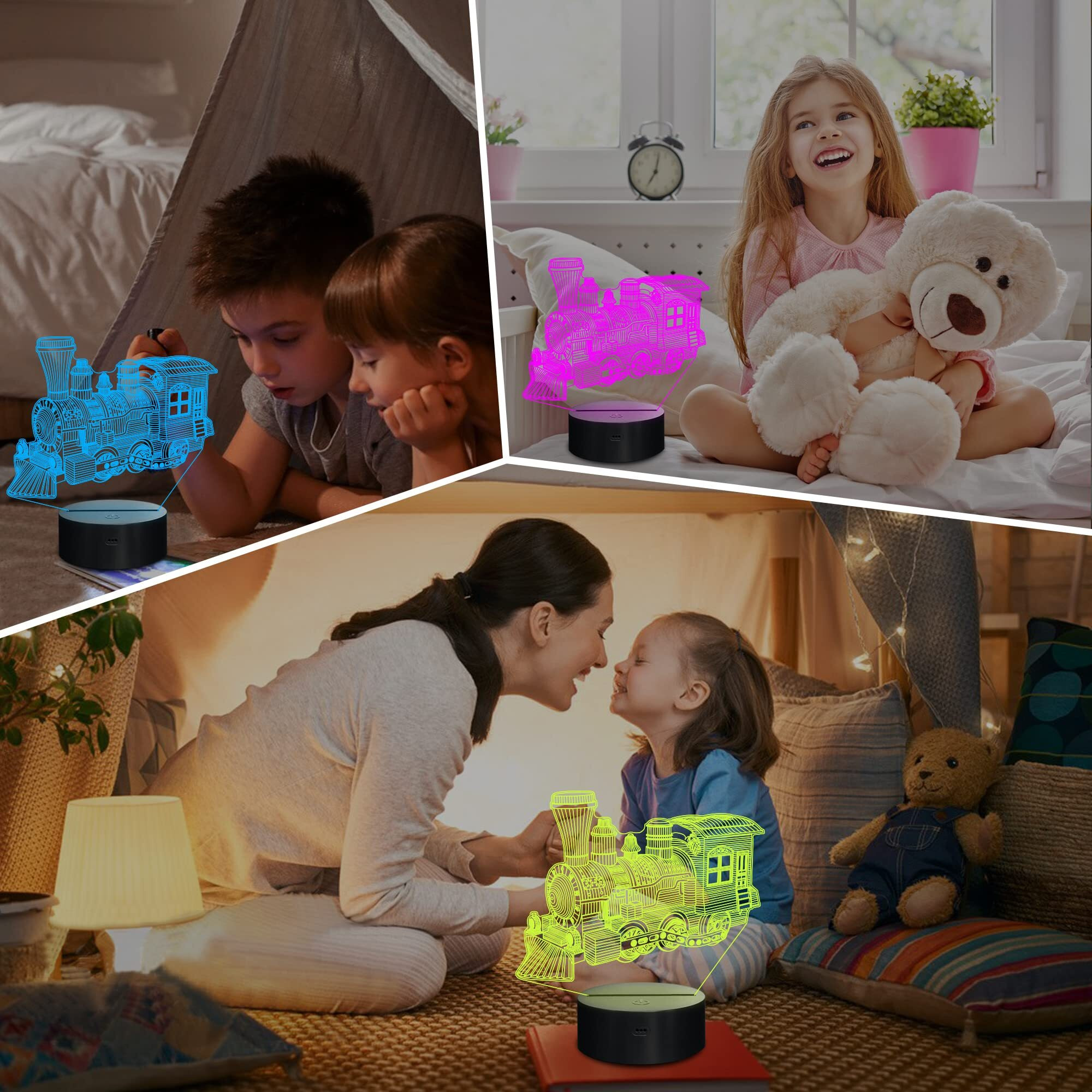 Lampeez 3D Steam Train Lamp Night Light 3D Illusion Lamp For Kids, 16 Colors Changing With Remote, Kids Bedroom Decor As Xmas Holiday Birthday Gifts For Boys Girls Nursery Decor Lighting