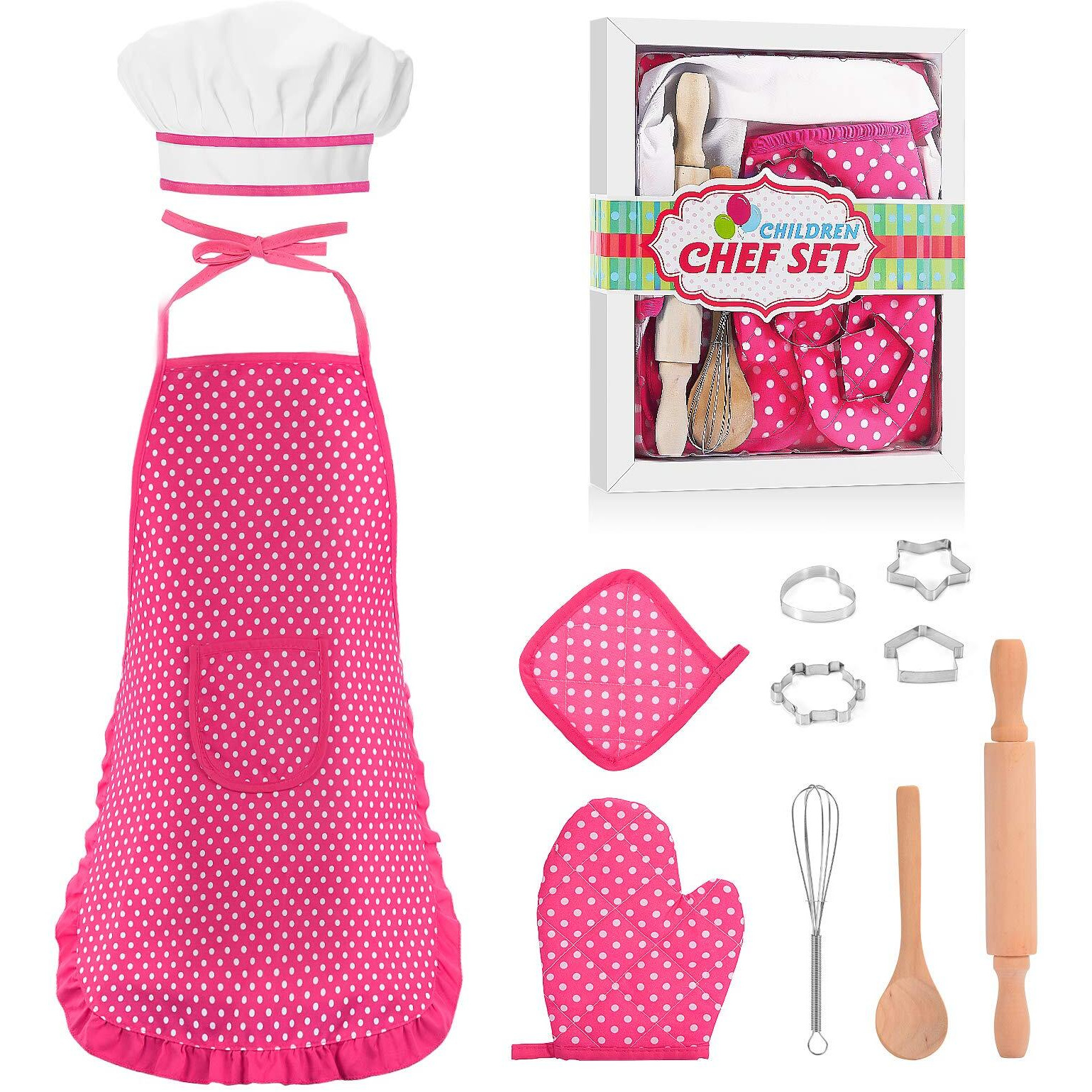 Popular Gifts For 2-8 Year Old Girls Boys, Chef Costume Set For Kids Apron For Girls Kids Chef Hat And Apron Toddler Cooking Toys Birthday Xmas Gifts For Kids Stocking Stuffer For Toddlers Pink