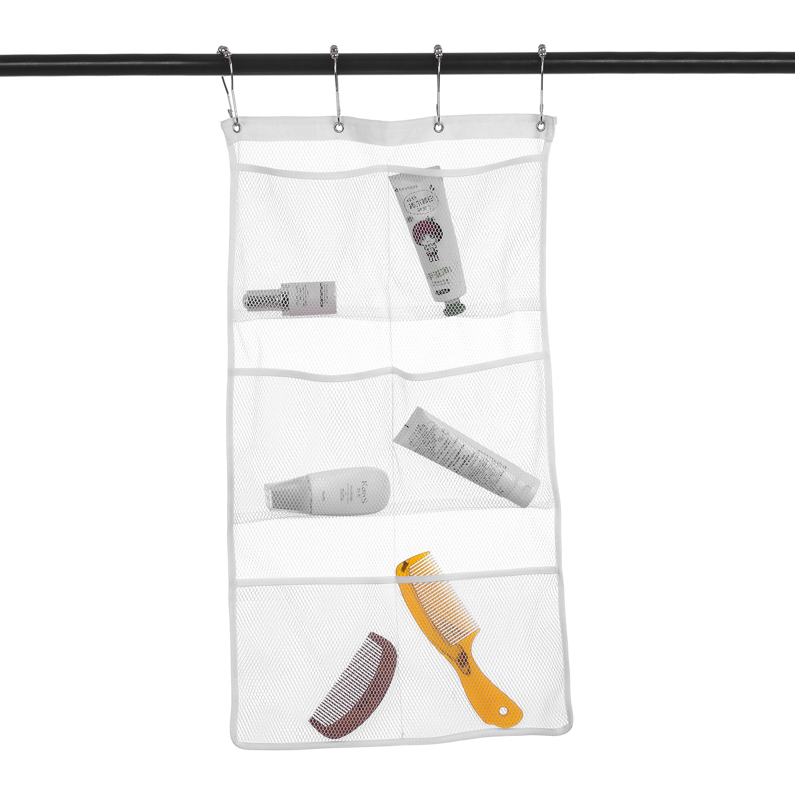 Bsagve 2 Pack Mesh Hanging Caddy Organizer With 6 Pockets, Shower Curtain Rod Liner Hanging Organizer Storage Pockets Bathroom Hanger Organizer, Bath Toy Holder Organizer With Portable 4 Rings