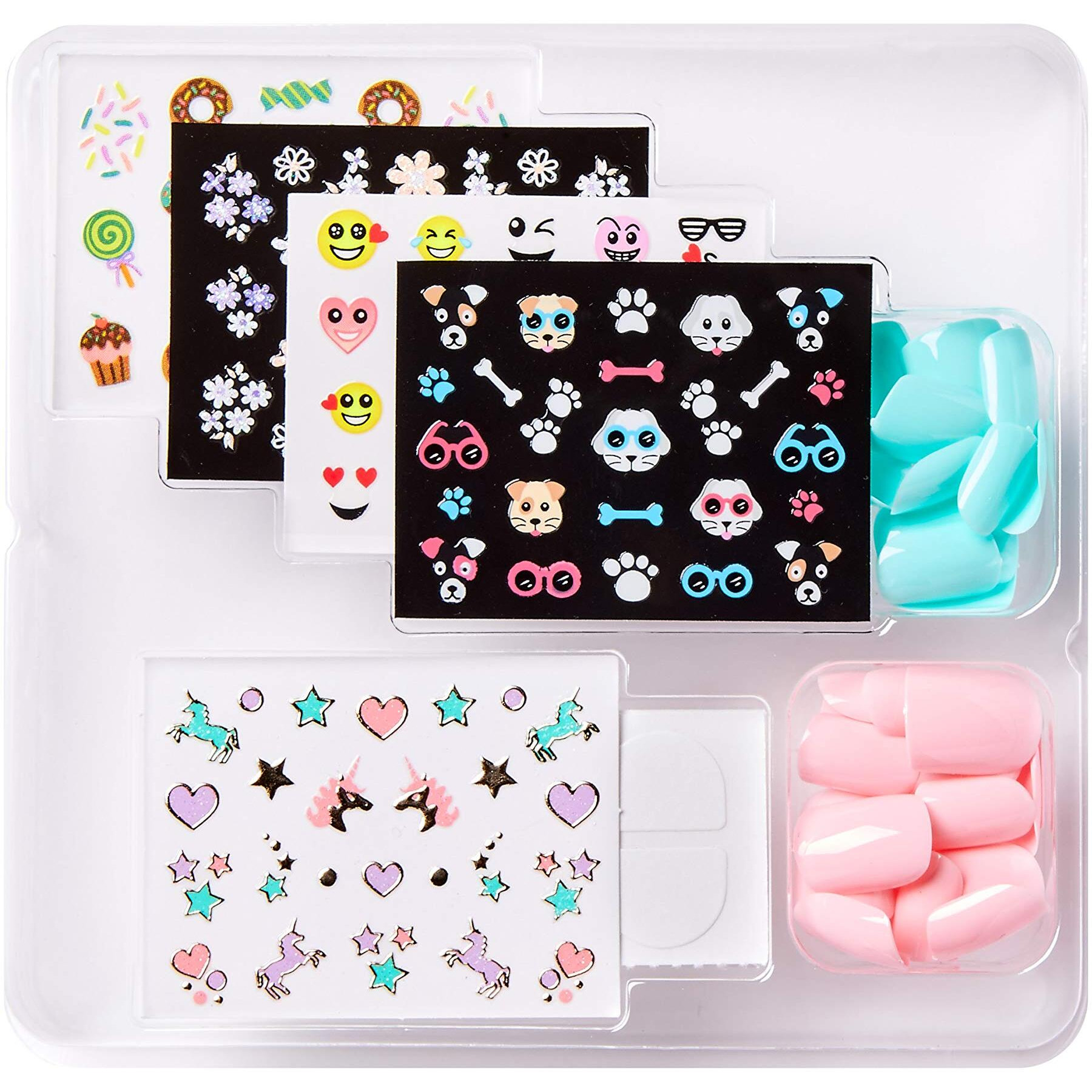 Kiss Broadway Little Diva Nail Art Kit, Safe On Natural Nails, Mom Approved, Over 250 Nail Stickers, 48 Ready-To-Wear Petite Fake Nails & 48 Press-On Adhesive Tabs
