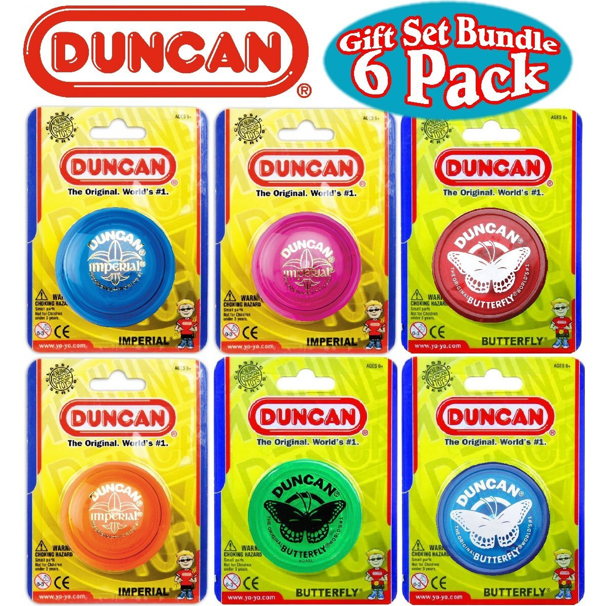 Duncan Yo-Yo Imperial (3) & Butterfly (3) Deluxe Gift Set Bundle - 6 Pack (Assorted Colors)