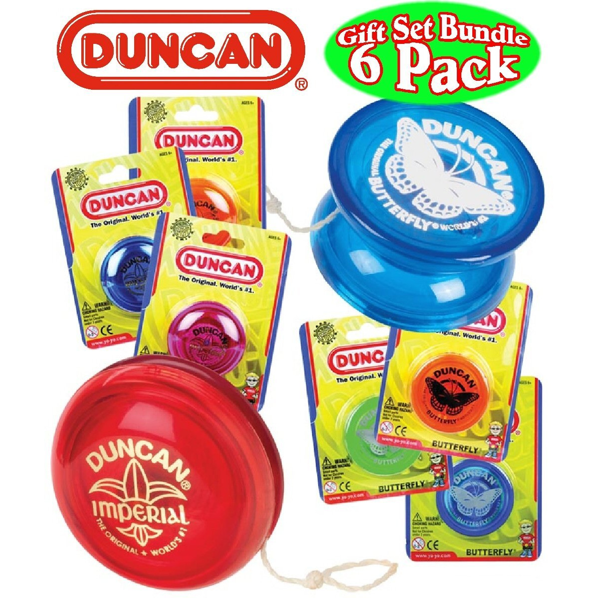 Duncan Yo-Yo Imperial (3) & Butterfly (3) Deluxe Gift Set Bundle - 6 Pack (Assorted Colors)
