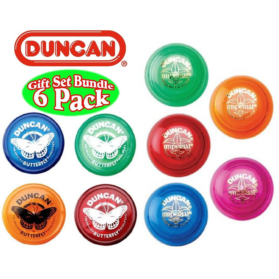 Duncan Yo-Yo Imperial (3) & Butterfly (3) Deluxe Gift Set Bundle - 6 Pack (Assorted Colors)
