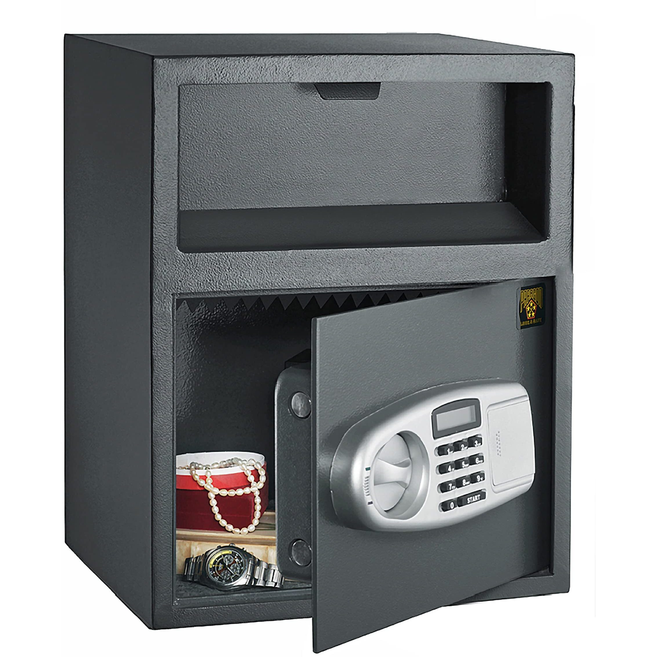 Electronic Safe Deposit Box - Drop Safe With Digital Keypad And 2 Manual Override Keys For Business Cash Drops Or Home Safety By Paragon Safes (Black)