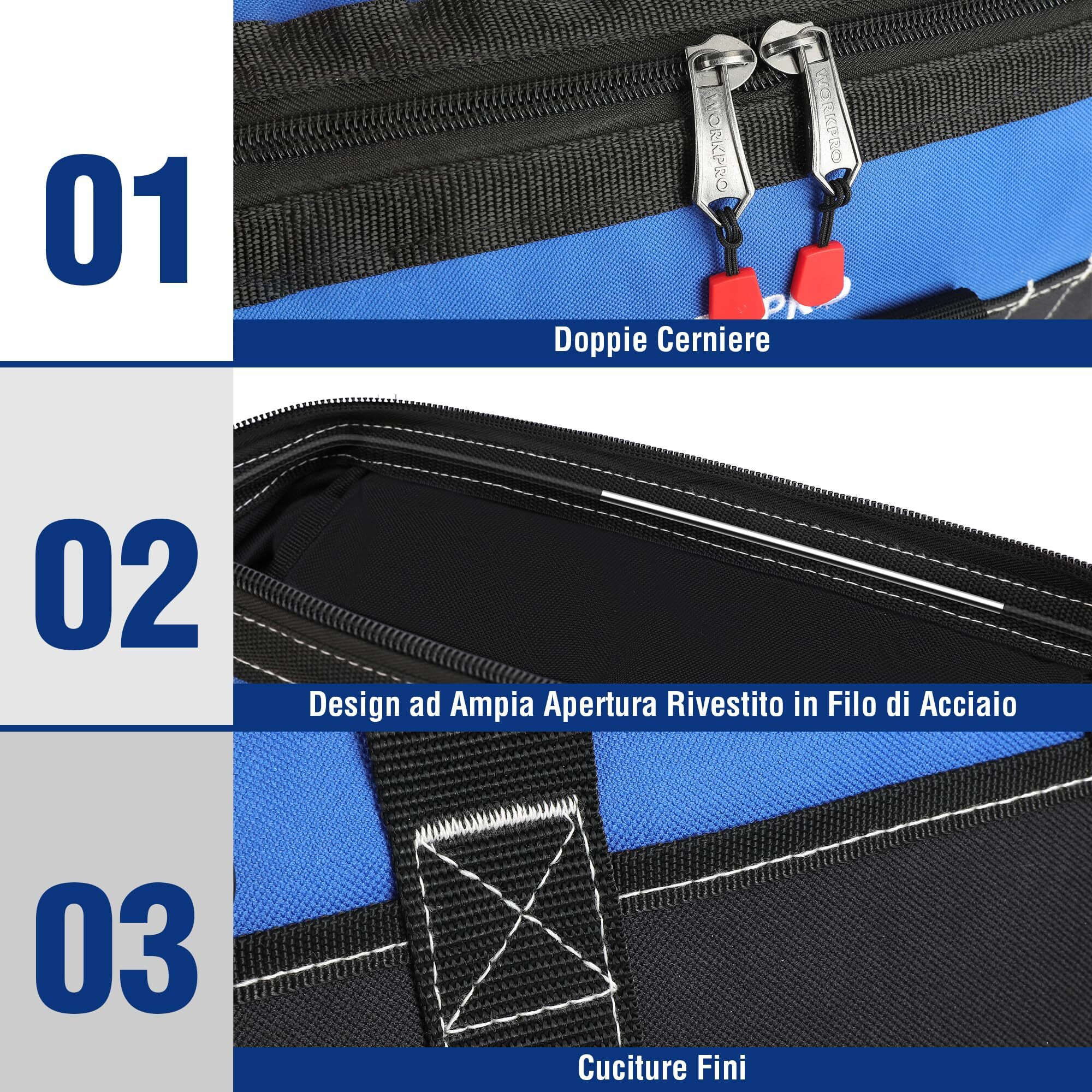 Workpro 16-Inch Wide Mouth Tool Bag With Water Proof Molded Base