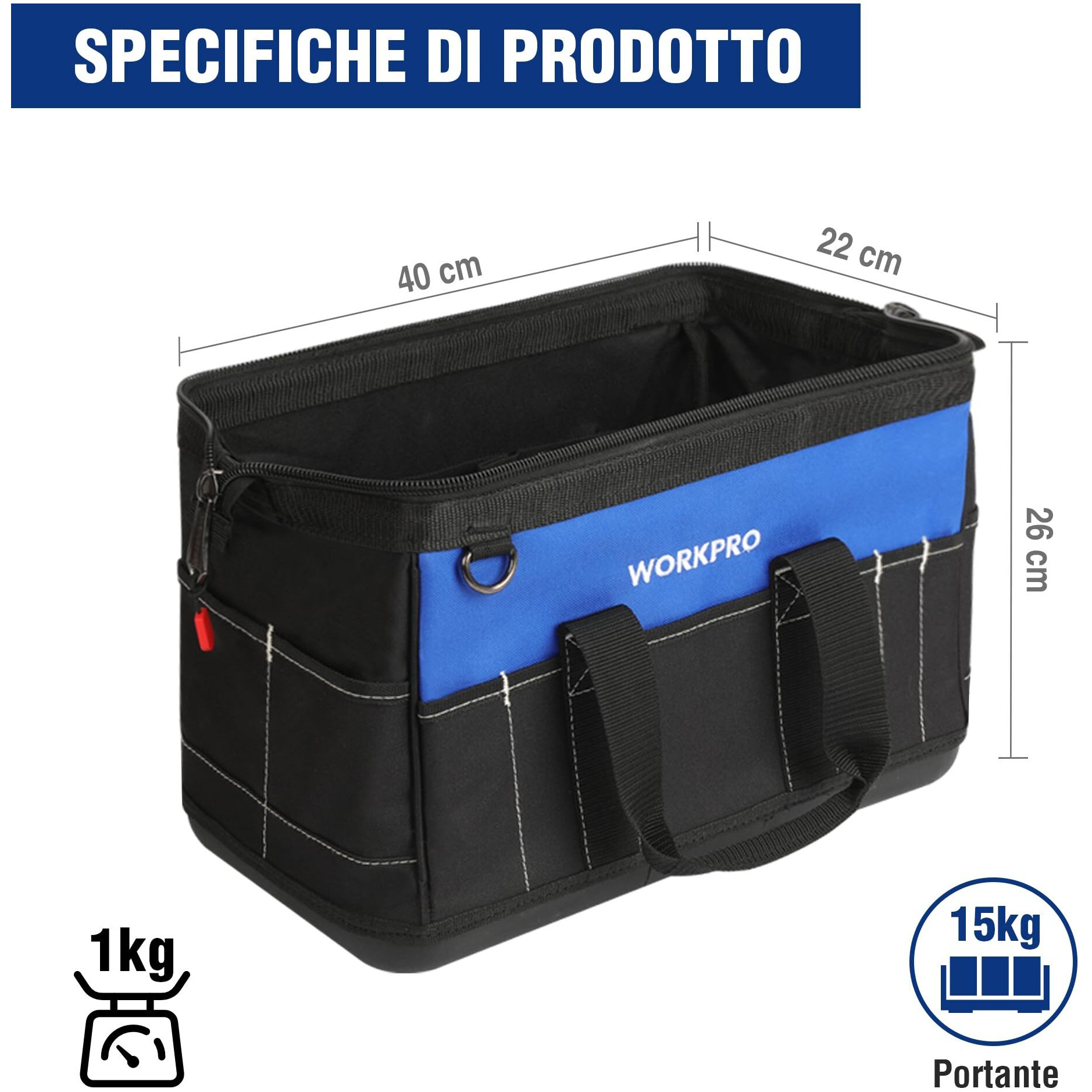 Workpro 16-Inch Wide Mouth Tool Bag With Water Proof Molded Base