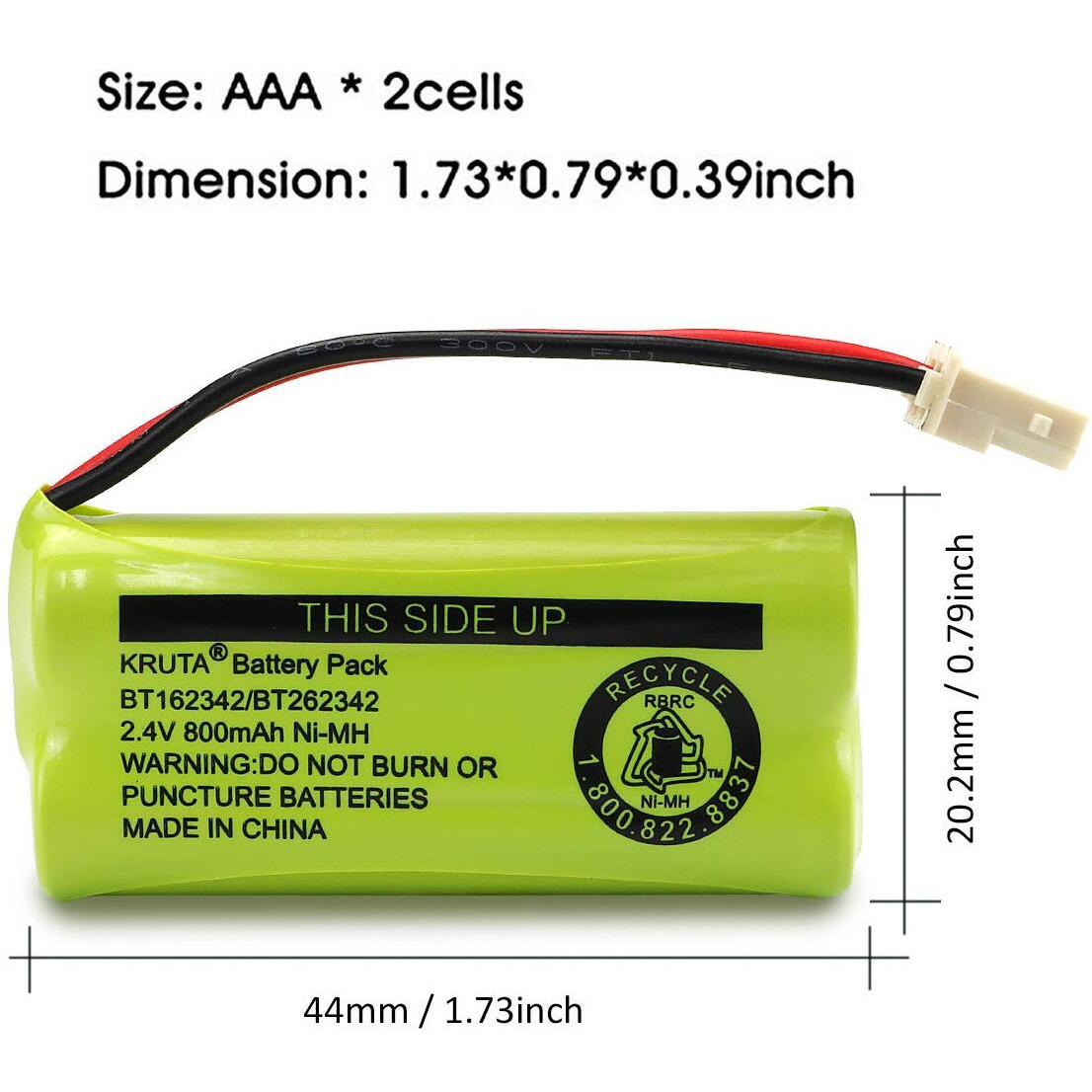 Kruta Bt166342 Bt266342 Battery 2.4V 800Mah Replacement Battery Pack Compatible With For Bt183342 Bt283342 Bt162342 Bt262342 Vtech Cs6114 Cs6419 Cs6719 At&T El52300 Cl80111 Cordless Phone (Pack 4)