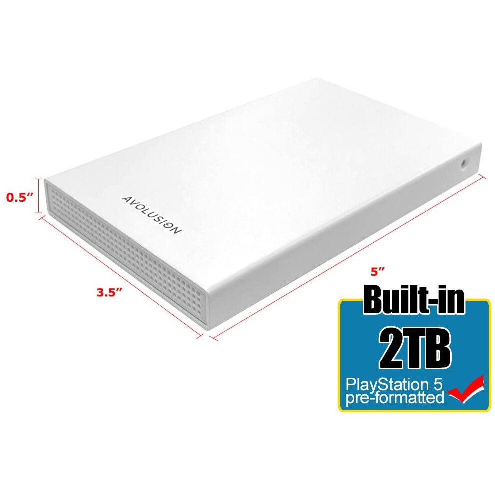 Avolusion Hd250U3-Wh 2Tb Usb 3.0 Portable External Gaming Hard Drive - White (For Ps5, Pre-Formatted) - 2 Year Warranty