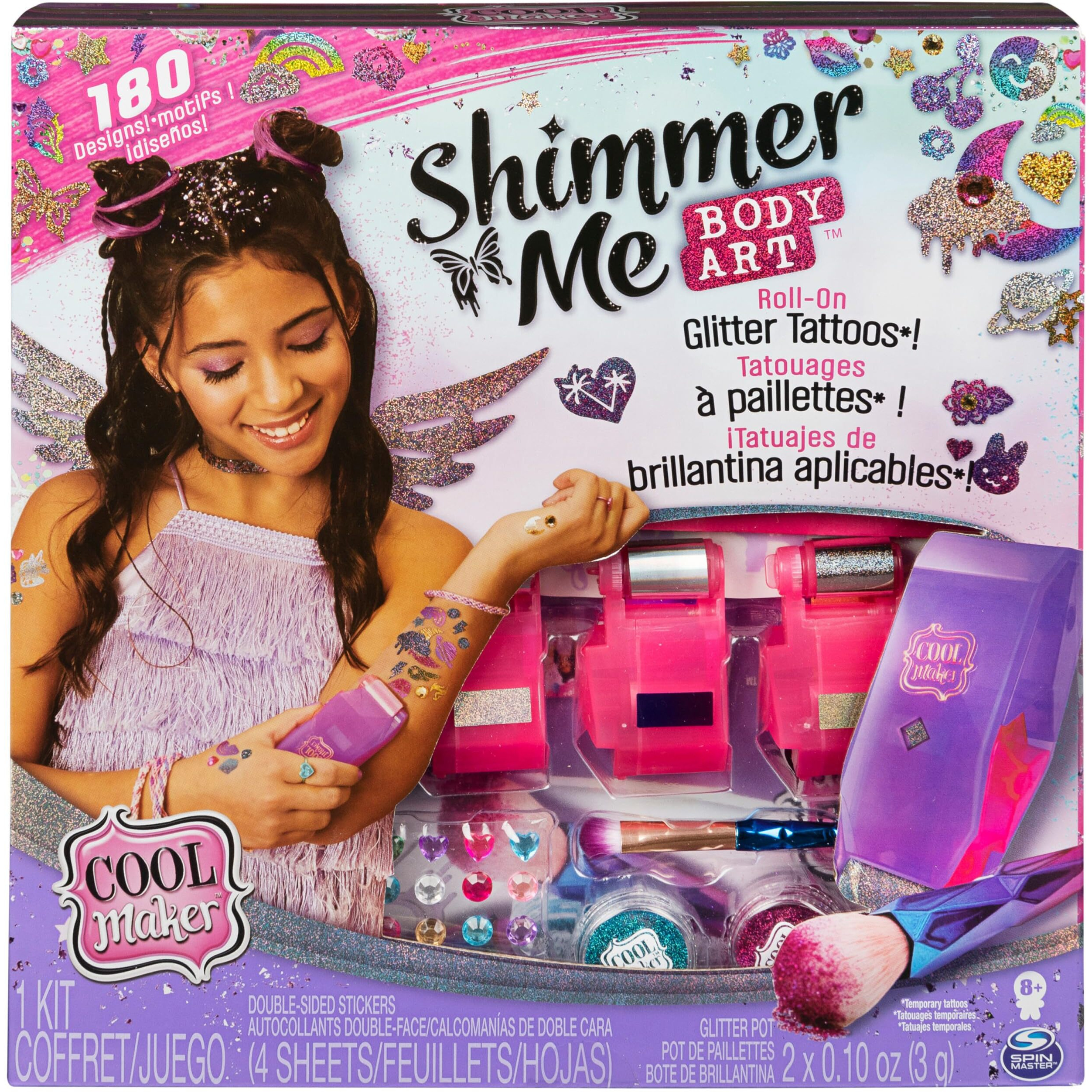 Cool Maker, Shimmer Me Body Art With Roller, 4 Metallic Foils And 180 Designs, Temporary Tattoo Kids Toys For Ages 8 And Up