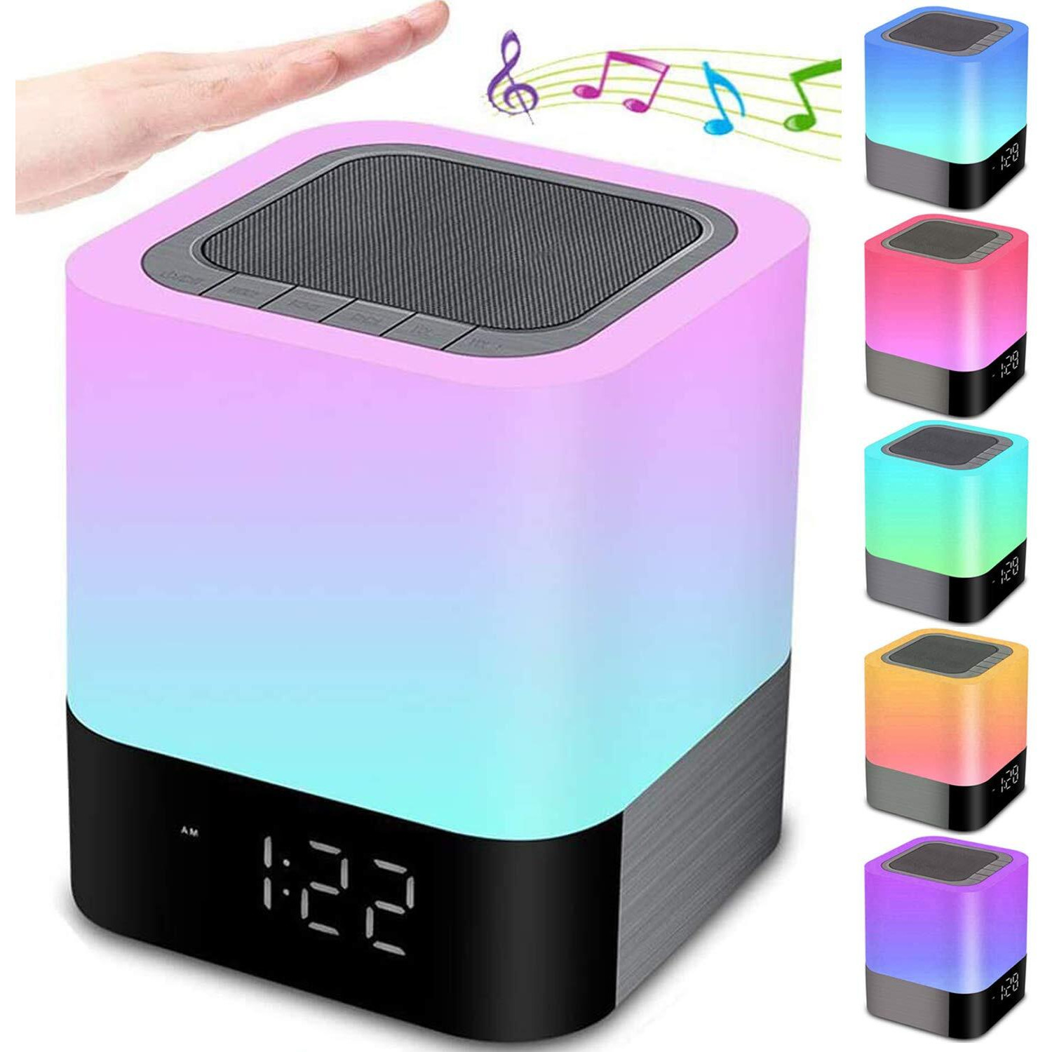 Gallstep Night Lights Bluetooth Speaker, Alarm Clock Bluetooth Speaker Touch Sensor Bedside Lamp Dimmable Multi-Color Changing Bedside Lamp, Mp3 Player, Wireless Speaker With Lights