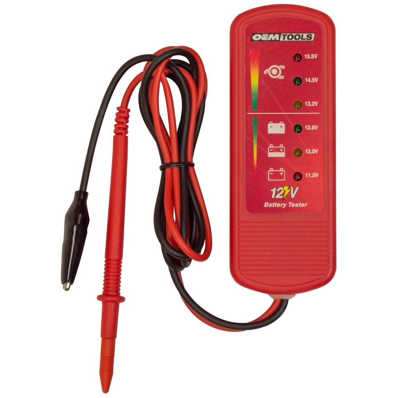 Oemtools 24367 12V Battery Tester, Portable Car Battery Checker, Test Battery And Alternator Health In Trucks, Rvs, Golf Carts, Easy-To-Read Led Indicators