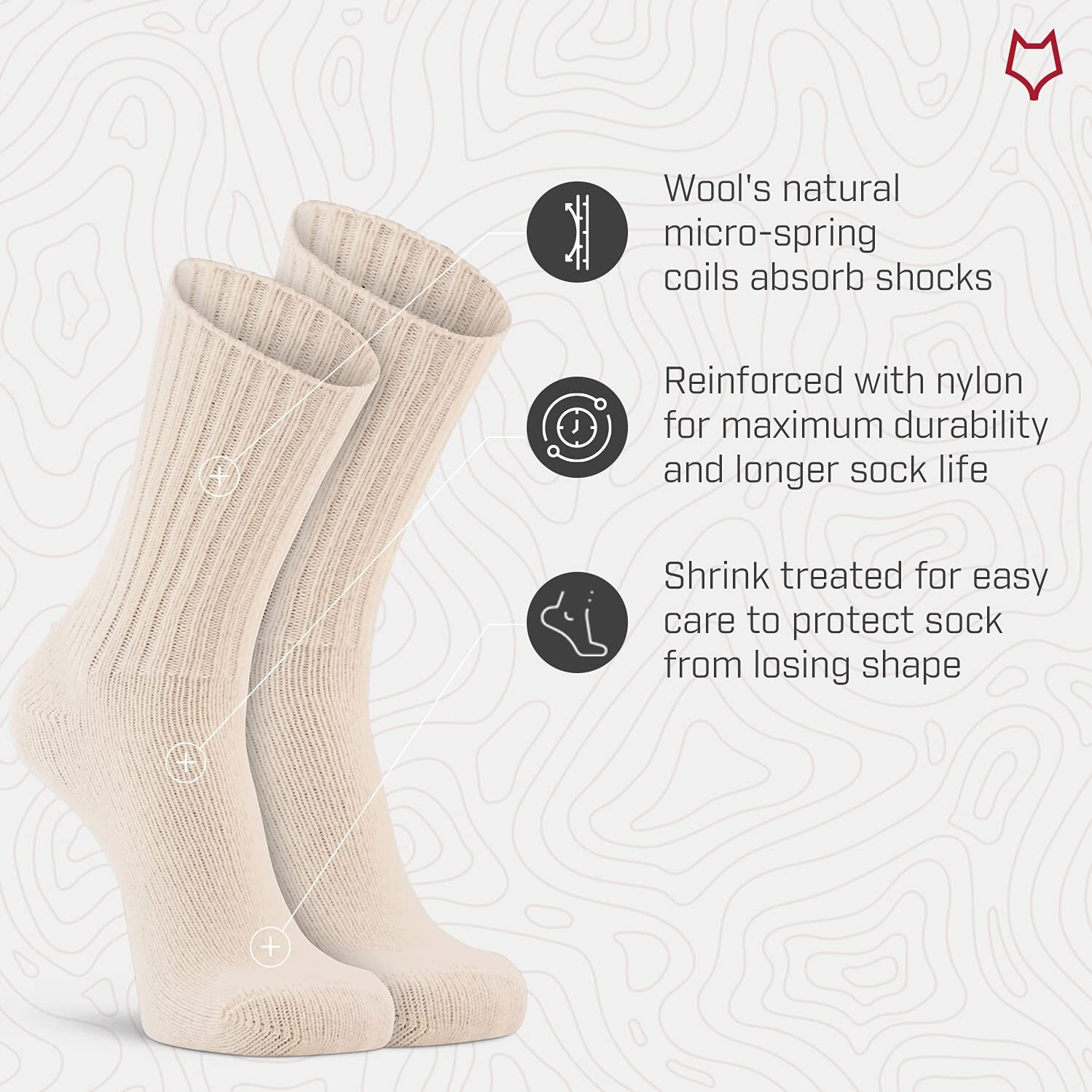 Foxriver Womens Classic Wool Medium-Weight Sport Crew Athletic-Socks, Natural, Medium Us