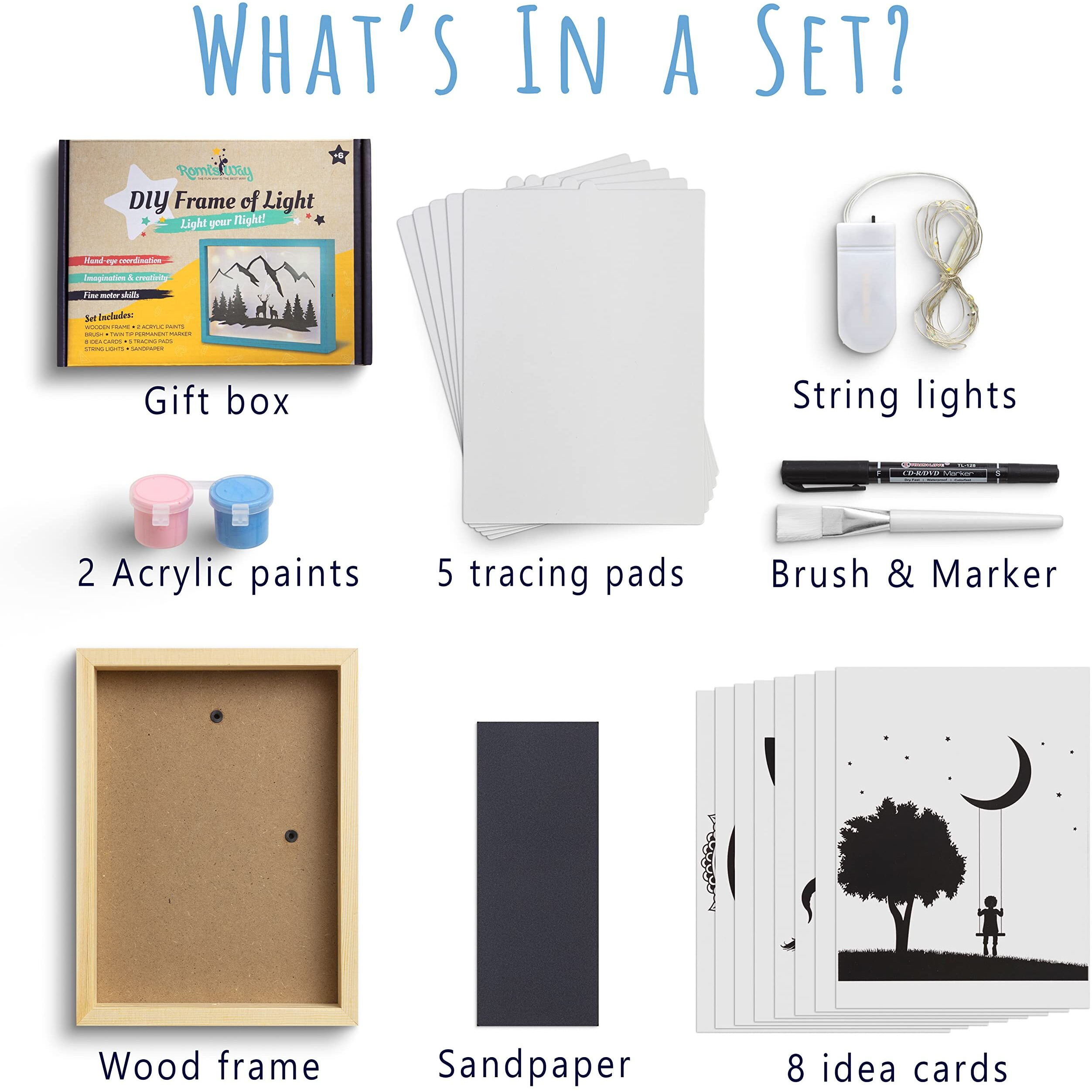 Romi's Way Diy Frame Night Light - Crafts For Girls Ages 6-8-12 - Drawing Arts And Crafts For Kids - Diy Craft Kits For Girls & Boys - Art Supplies Kits For Kids - 6 89 Year Old Girl Gifts