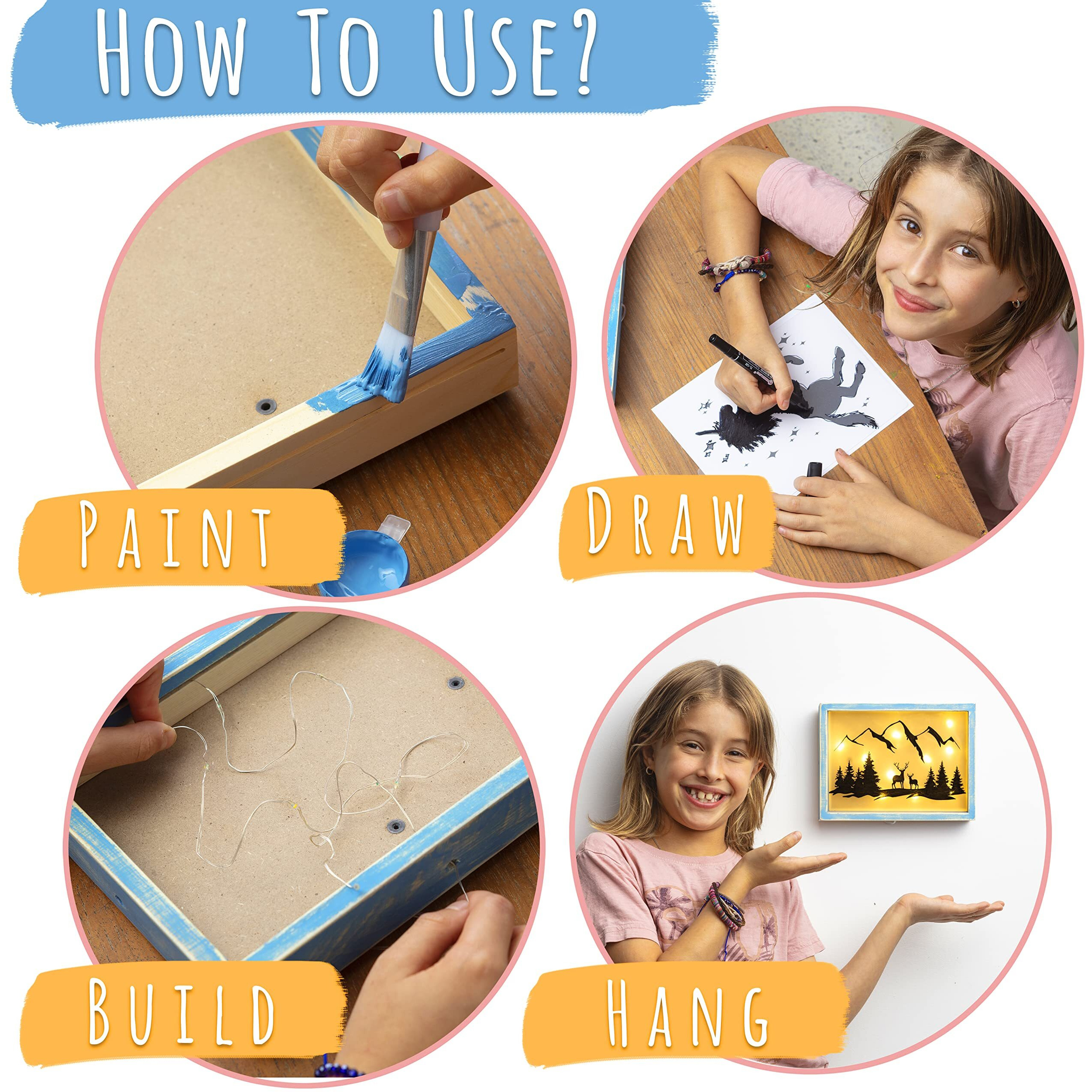 Romi's Way Diy Frame Night Light - Crafts For Girls Ages 6-8-12 - Drawing Arts And Crafts For Kids - Diy Craft Kits For Girls & Boys - Art Supplies Kits For Kids - 6 89 Year Old Girl Gifts