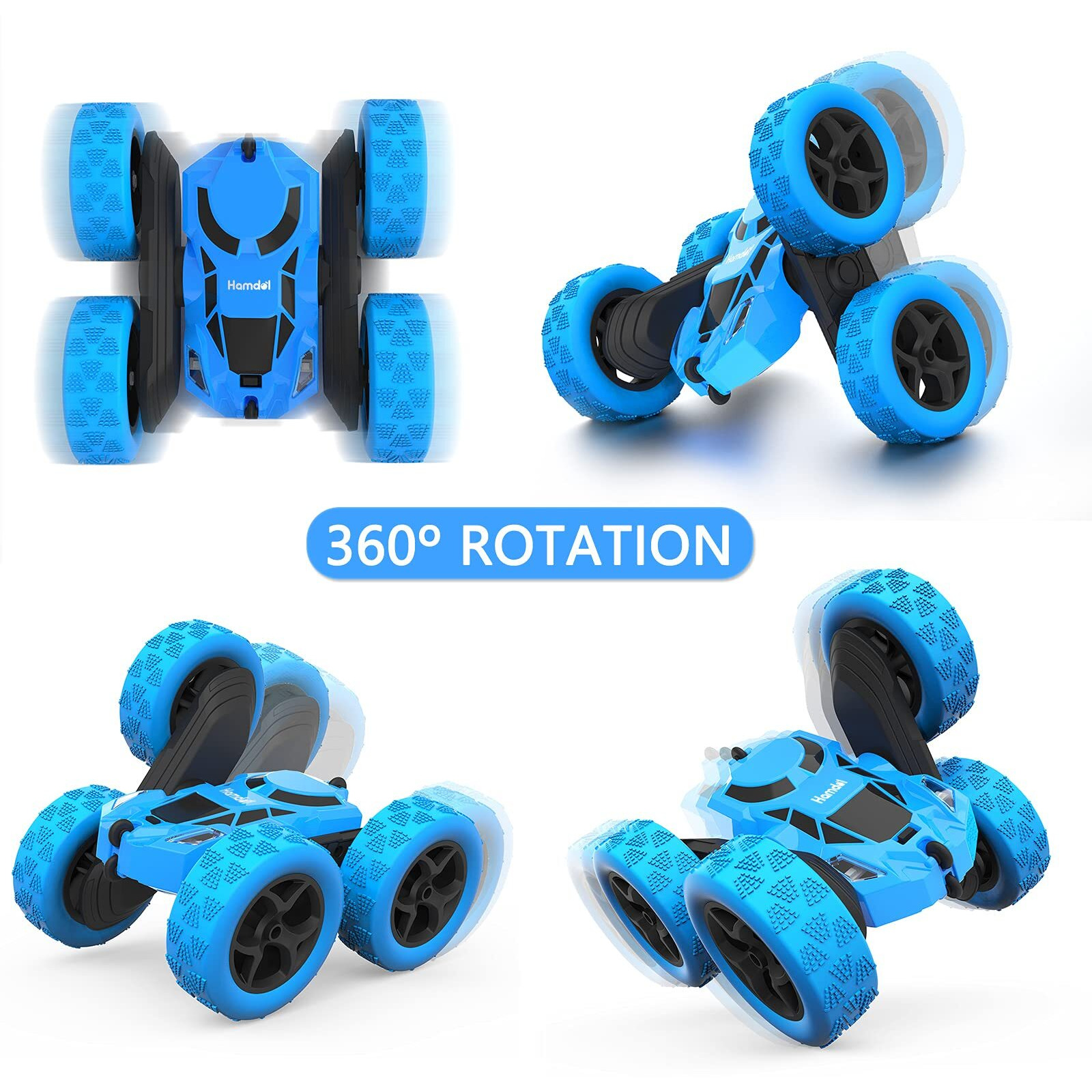 Hamdol Remote Control Car Double Sided 360Rotating 4Wd Rc Cars With Headlights 2.4Ghz Electric Race Stunt Toy Car Rechargeable Toy Cars For Boys Girls Birthday (Blue)