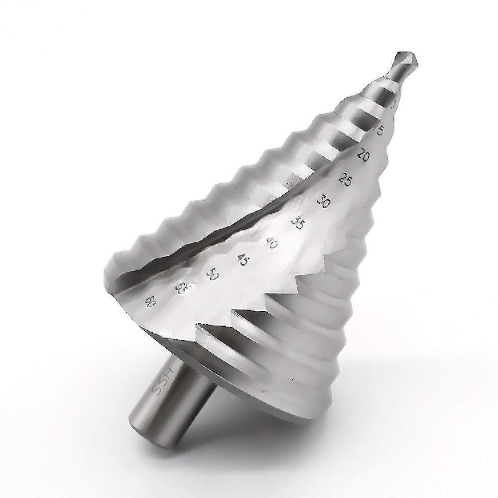 Meichoon Step Drill Bit Set Large Hss Spiral Groove 6-60Mm 12 Steps Sizes, Cobalt Countersunk Drill Cone Drilling Tool Hole Cutting Enlarge Metal Sheet Pvc Sheet Wood, Triangle Handle, Dc18