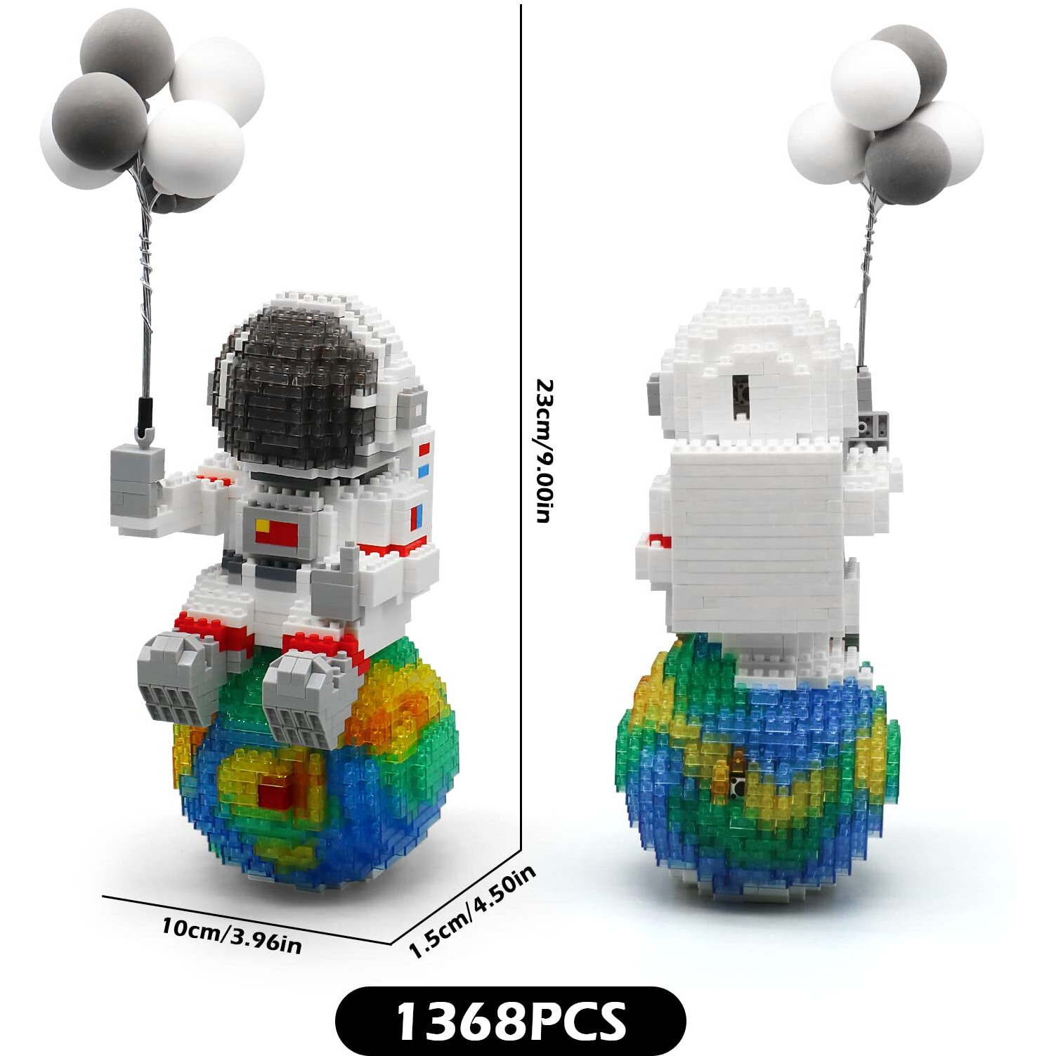 Finger Rock Astronaut Mini Bricks Miniature Building Set Micro Building Kits For Adults And Kids 12-15 Space Toys With Balloons - Compatible Nano (1368 Pieces)