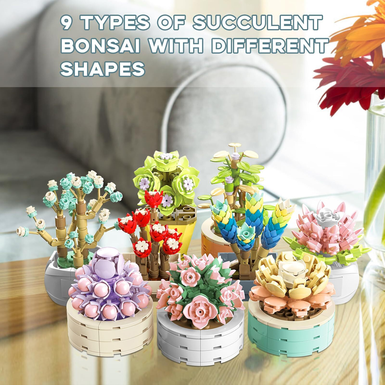 Jmbricklayer Flowers Succulents Botanical Collection Building Sets, Plants Office Home Decor Succulents Bonsai Building Toys, Creative Flowers Building Project For Adults, Gifts Ideas For Girls Women