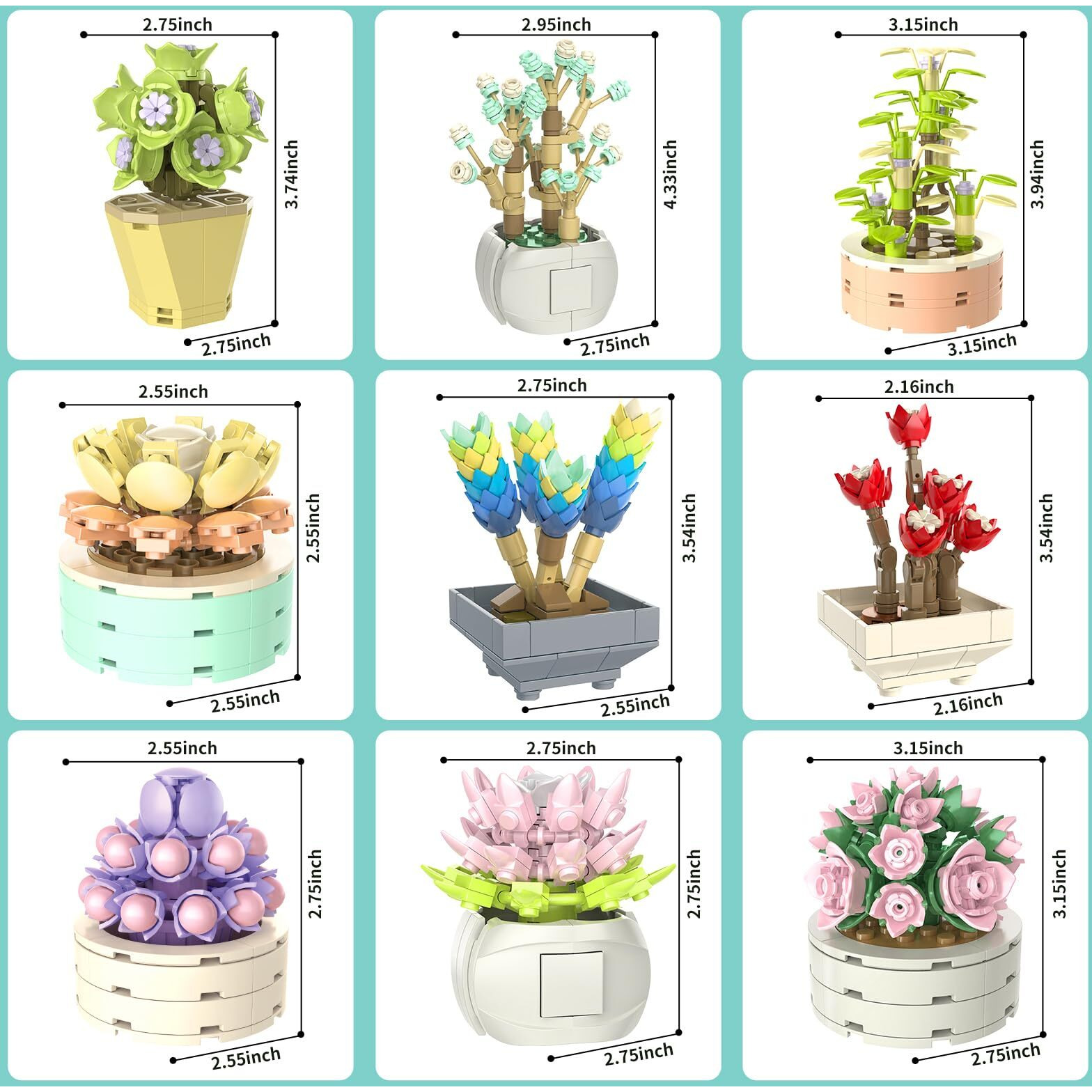 Jmbricklayer Flowers Succulents Botanical Collection Building Sets, Plants Office Home Decor Succulents Bonsai Building Toys, Creative Flowers Building Project For Adults, Gifts Ideas For Girls Women