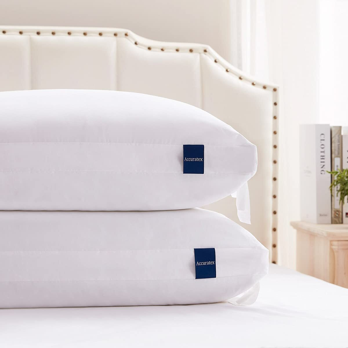 Accuratex Pillows Standard Size Set Of 2, Hybrid Shredded Memory Foam Pillow[Adjustable Loft], Fluffy Down Alternative Fill Removable Cotton Cover, Firm Supportive Pillow For Side Back Sleepers