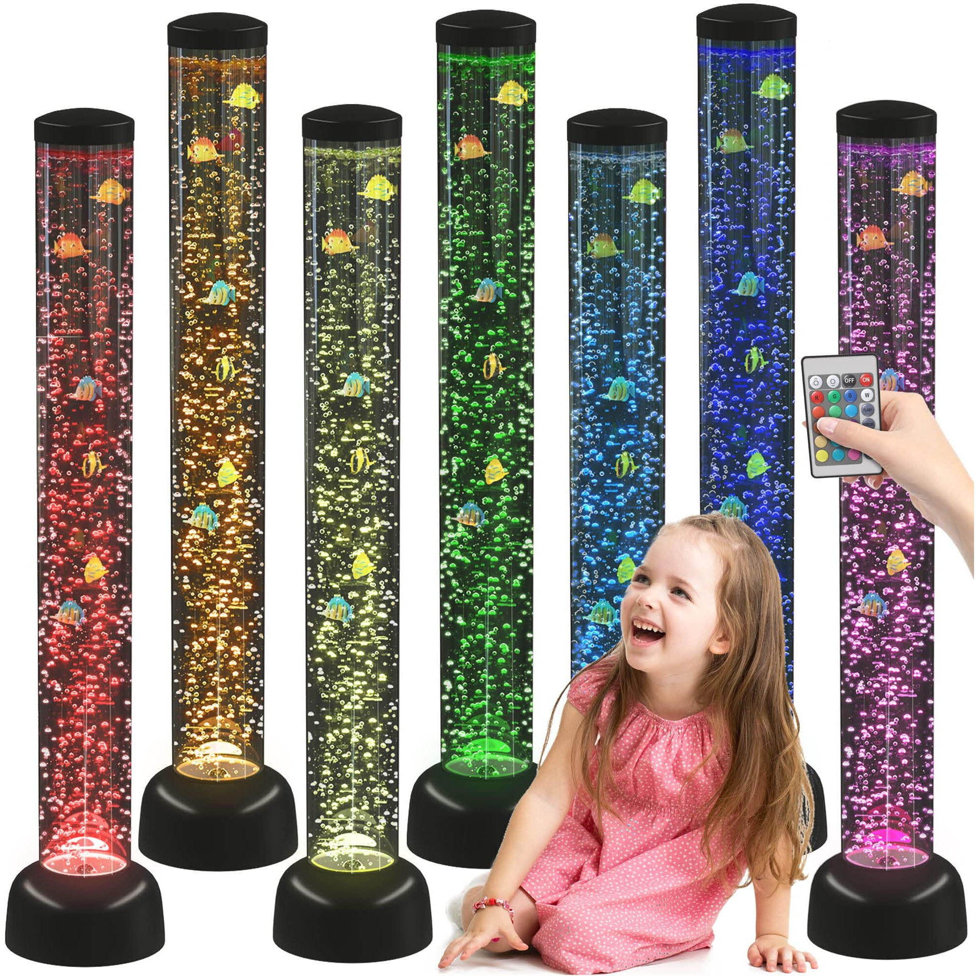 Playlearn 3.3Ft Bubble Tube With Remote Control - 8 Fake Fish - Color Changing Led Lights - Sensory Bubble Lamp - Fake Fish Tank Floor Lamp
