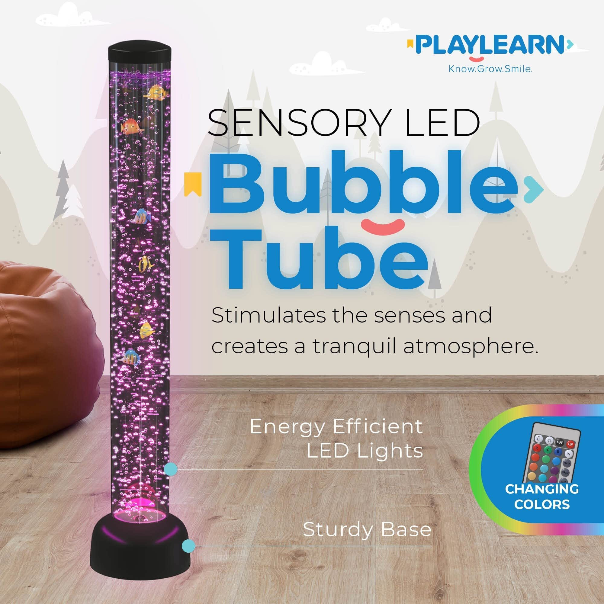 Playlearn 3.3Ft Bubble Tube With Remote Control - 8 Fake Fish - Color Changing Led Lights - Sensory Bubble Lamp - Fake Fish Tank Floor Lamp