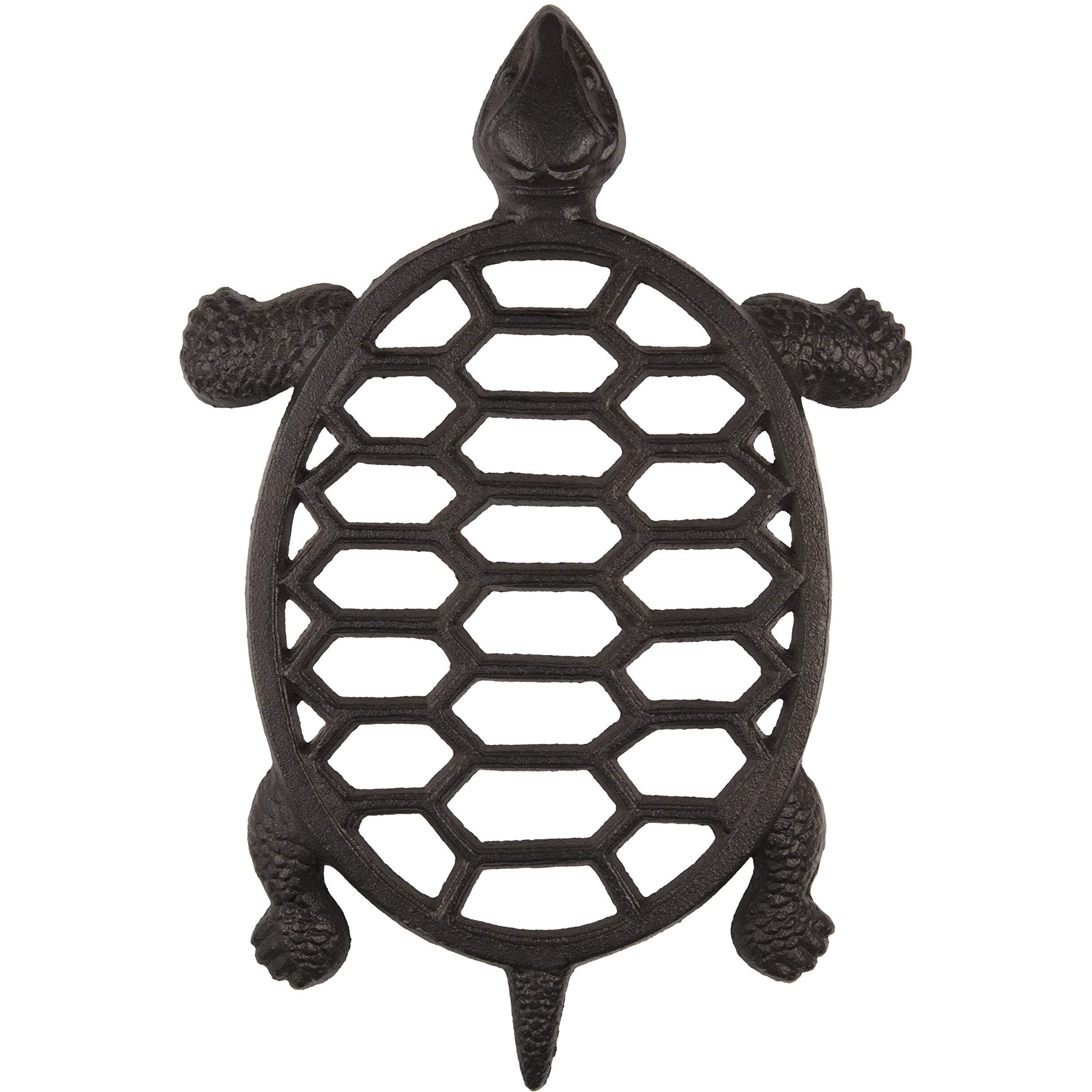 Gasar  , Cast Iron Trivet For Hot Dishes, Pots, And Pans, Metal Trivet, Sea Turtle Design, Rubber Feet Caps, Ring Hanger, 11.5 X 8 Inches, Brown