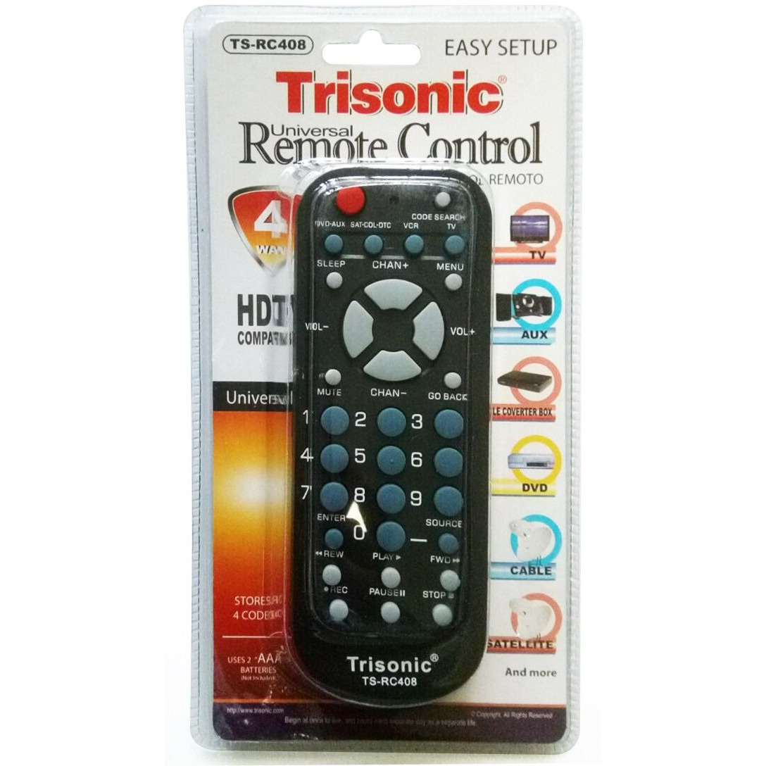 Trisonic 4 Way All In One Universal Remote Control, Programmable Remote, Compatible With Tv , Aux,Cable Coverter Box, Dvd, Cable, Satellite And More