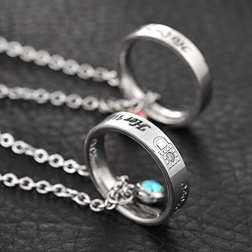 Mjartoria Matching Necklaces For Couples, His And Hers Engraved Rhinestone Ring Pendant Necklace Gifts For Boyfriends Girlfriends (Silver, Her Weirdo His Crazy)