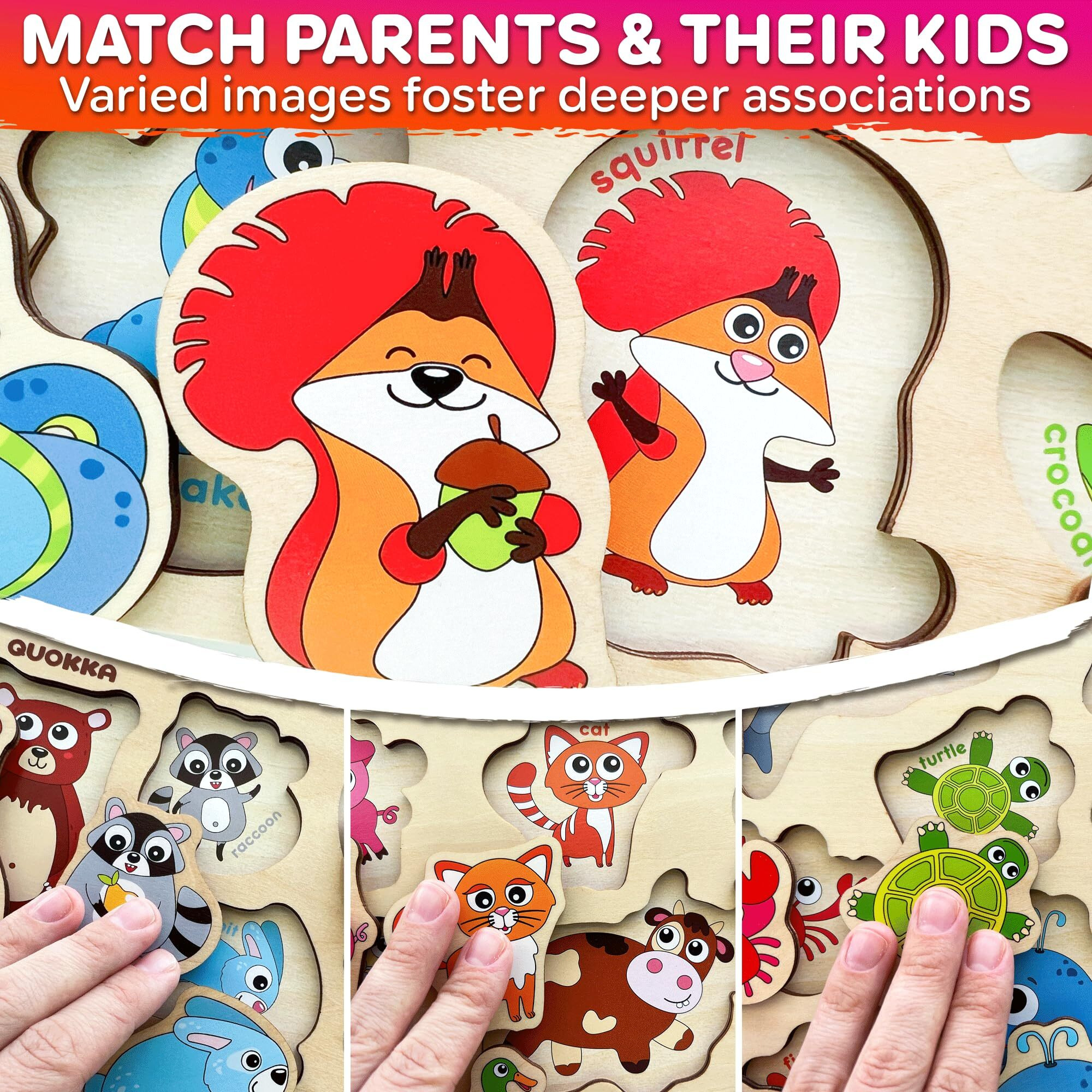 Quokka Wooden Puzzles For Toddlers Ages 1-3-5 - Animal Peg Puzzles For Kids 2-4 Years Old - Set Of 3 Wood Learning Travel Toys For Children - Gift Educational Game For Boys And Girls