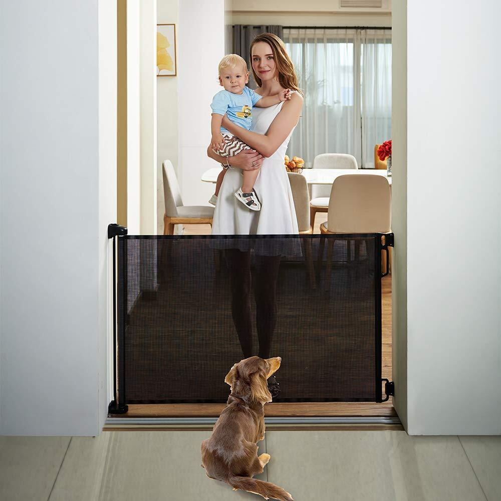 Easybaby Retractable Baby Gate, 33"" Tall, Extends Up To 55'' Wide, Black/Child Safety Baby Gates, Pet Retractable Gates For Stairs, Doorways, Hallways, Indoor And Outdoor