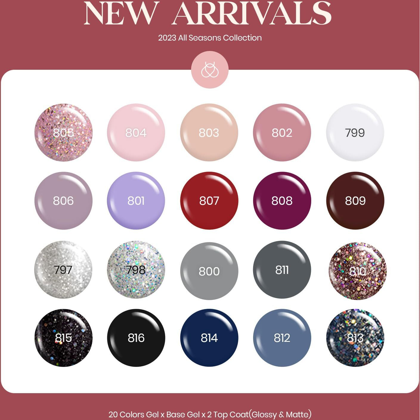 Beetles 23Pcs Gel Nail Polish Set With 3Pcs Base Matte And Glossy Top Coat,Nude Gray Pink Blue Burgundy Glitter Gel Polish Kit Modern Muse Collection, Soak Off Uv Gel For Girls Women