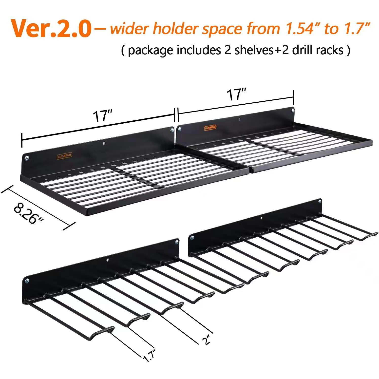 Uu-Major Power Tool Organizer With Charging Station,Drill Holder Wall Mount,Garage Storage Shelves For Organization,Heavy Duty Pegboard Wall Organizer Set Solid Metal Black 2 Pack 4 Set