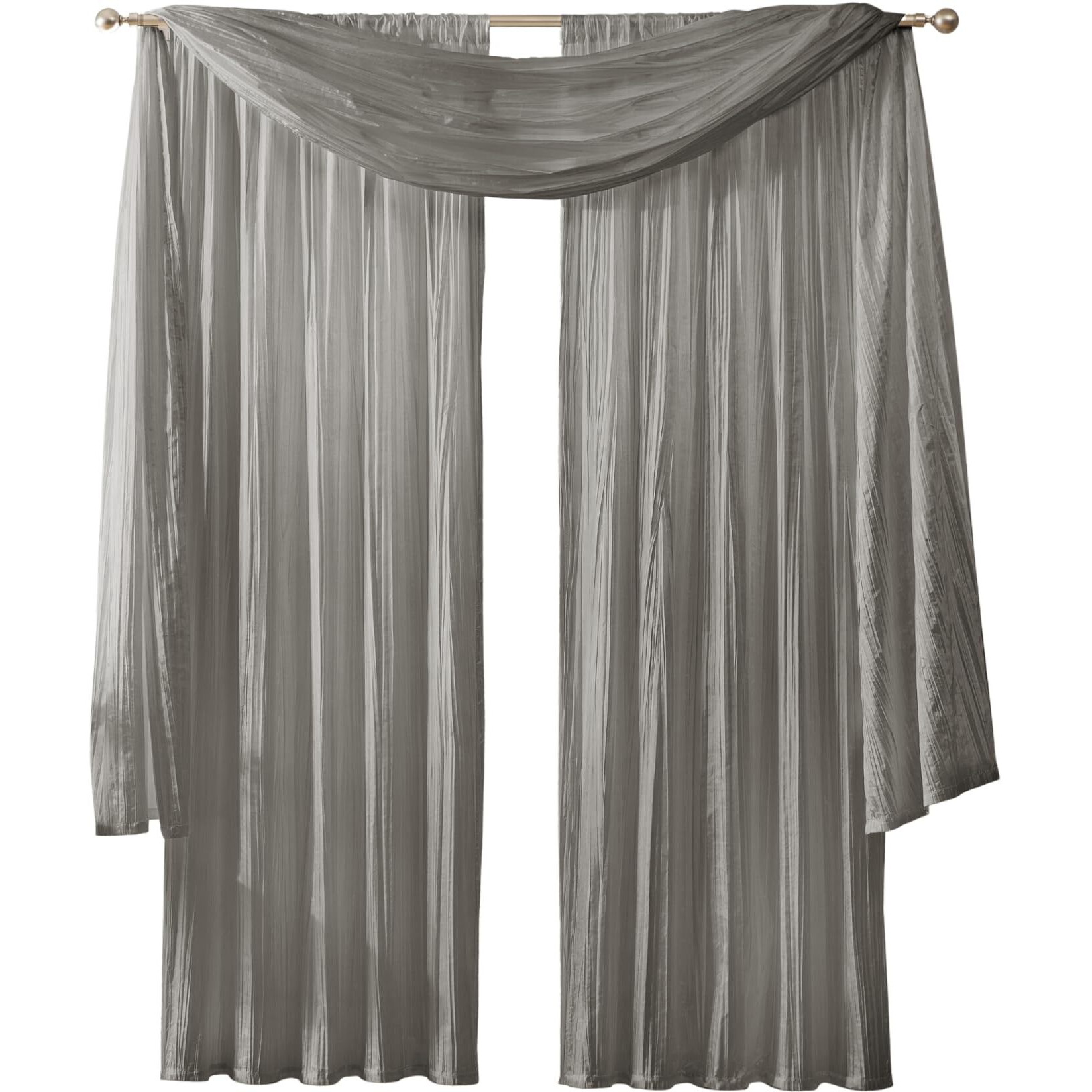 Elrene Home Fashions Athena Faux Crushed-Silk Window Curtain Panel And Valance Set, 52"&quotX84"" (2 Panels) & 1 Valance, Sterling
