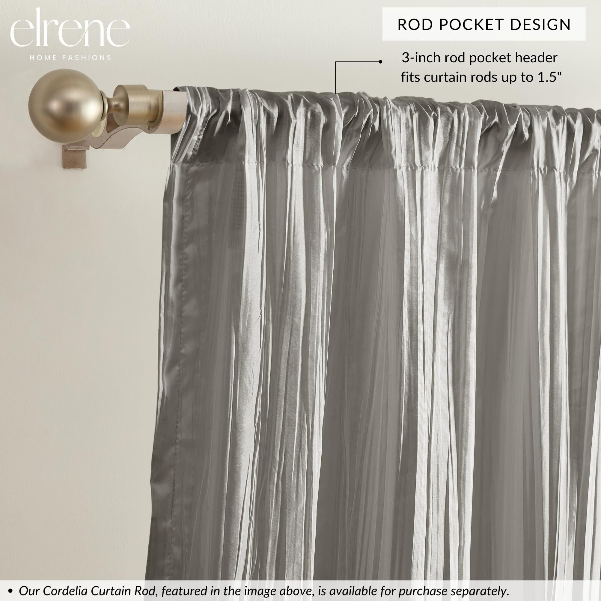 Elrene Home Fashions Athena Faux Crushed-Silk Window Curtain Panel And Valance Set, 52"&quotX84"" (2 Panels) & 1 Valance, Sterling