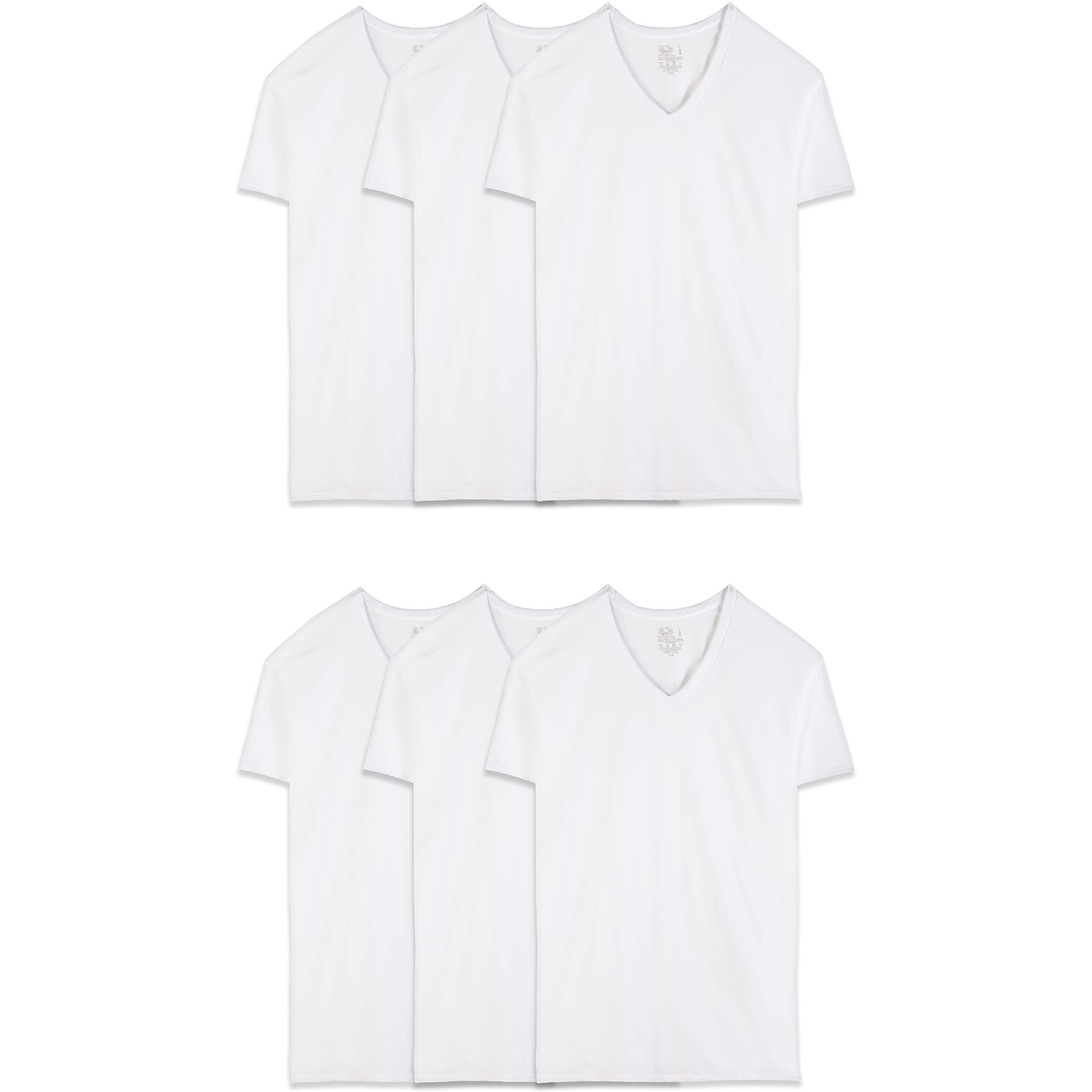 Fruit Of The Loom Mens Eversoft Cotton Stay Tucked V-Neck T-Shirt, Regular - White 6 Pack, Medium Us