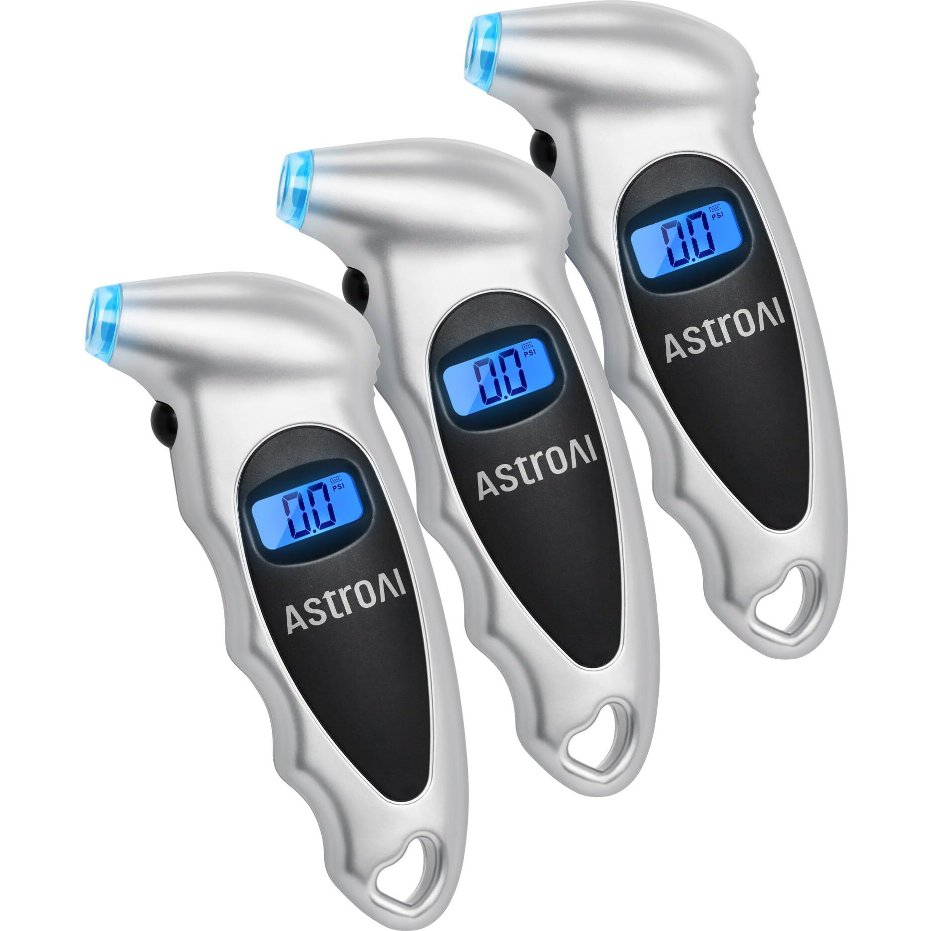 Astroai 3 Pack Digital Tire Pressure Gauge 150 Psi 4 Settings For Car Truck Bicycle With Backlit Lcd And Non-Slip Grip, Silver