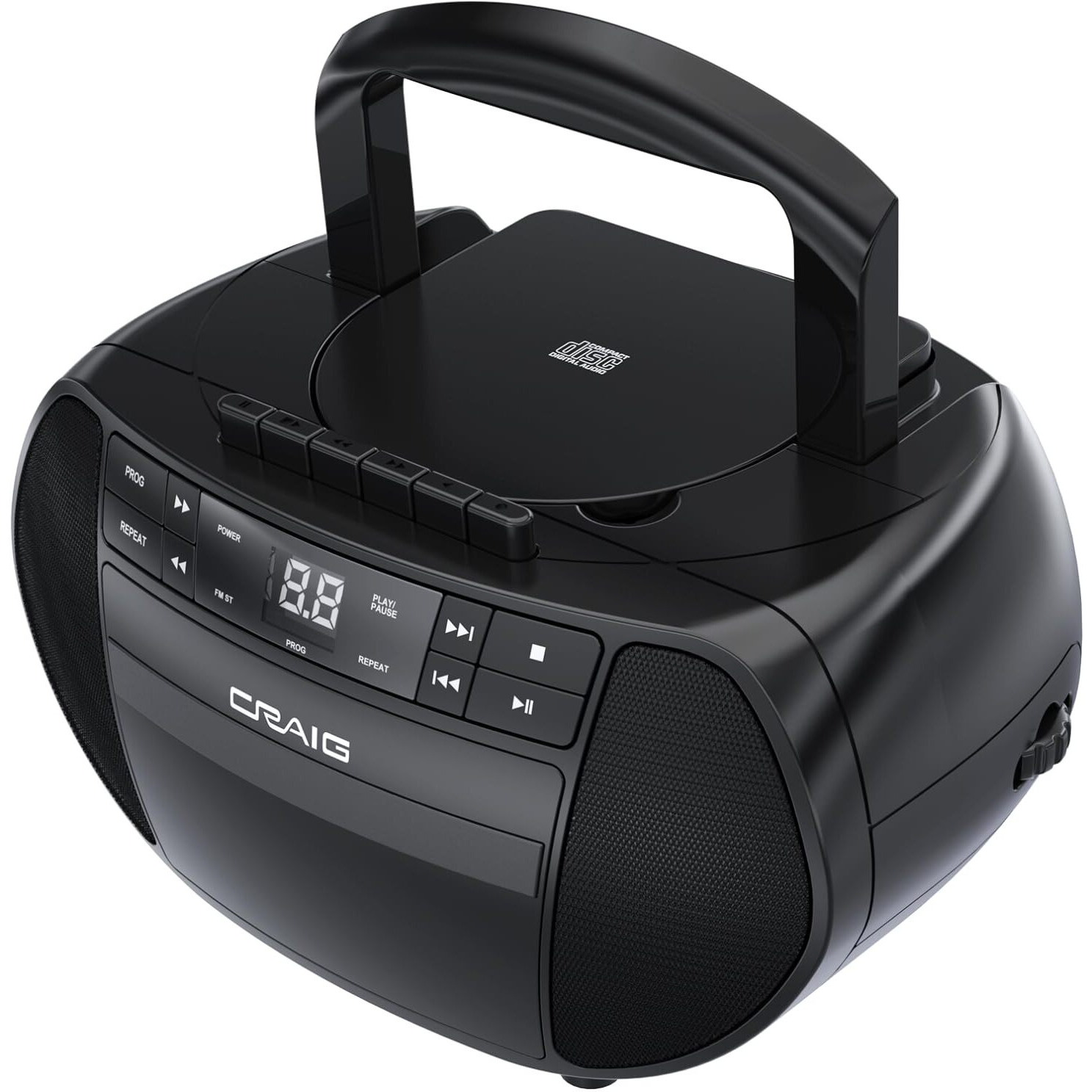 Craig Portable Top-Loading Cd Boombox With Am/Fm Stereo Radio And Cassette Player/Recorder In Black | Cassette Player/Recorder | Led Display (Black)