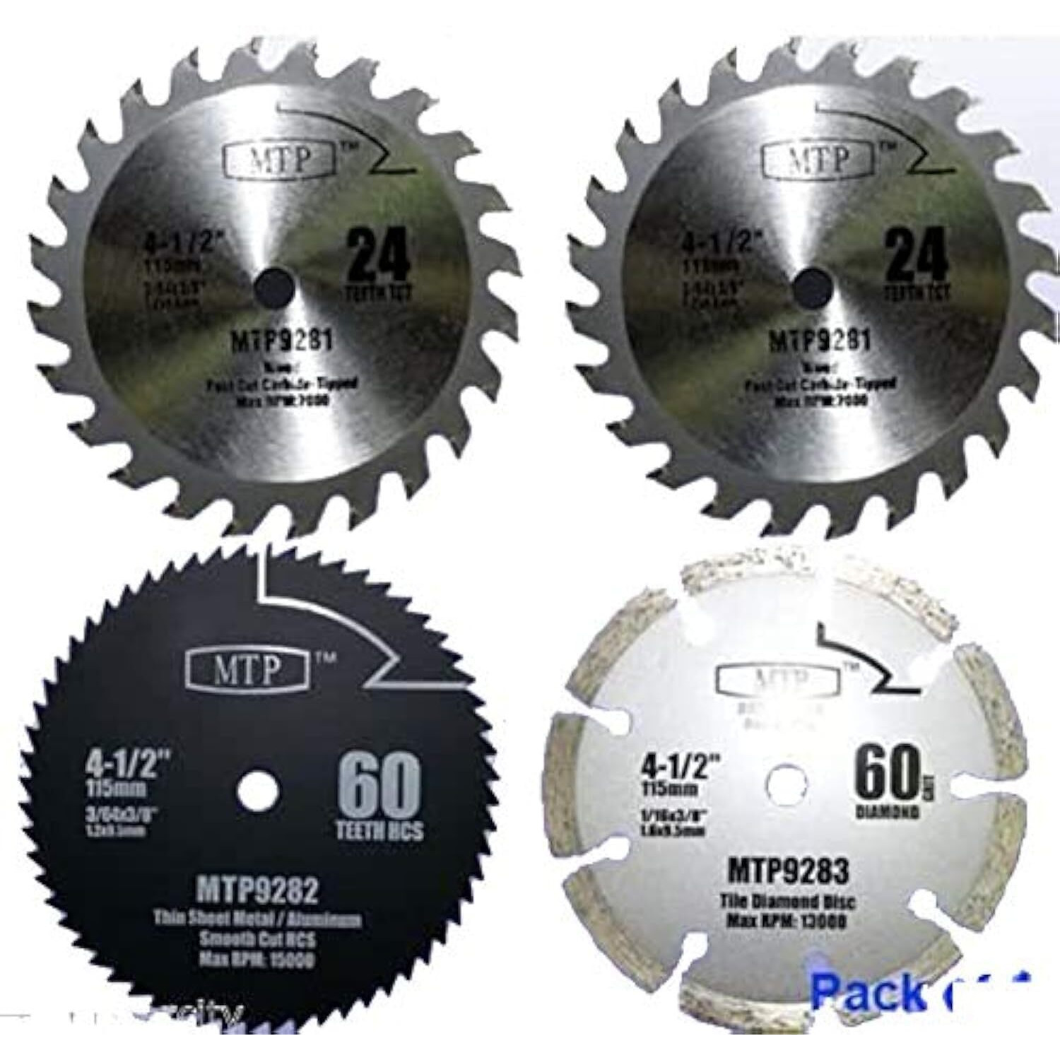 Pack Of 4 Assorted Metal/Wood 4-1/2"" 4.5 Inch Circular Saw Blade For Rockwell Compact Rk3441K , Worx Wx429L Rw9281 Rw9282 Rw9283