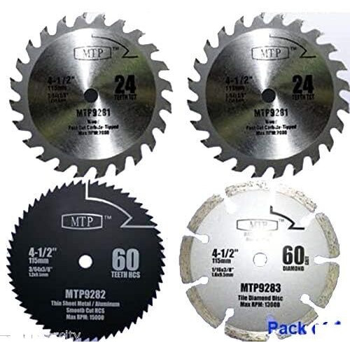 Pack Of 4 Assorted Metal/Wood 4-1/2"" 4.5 Inch Circular Saw Blade For Rockwell Compact Rk3441K , Worx Wx429L Rw9281 Rw9282 Rw9283
