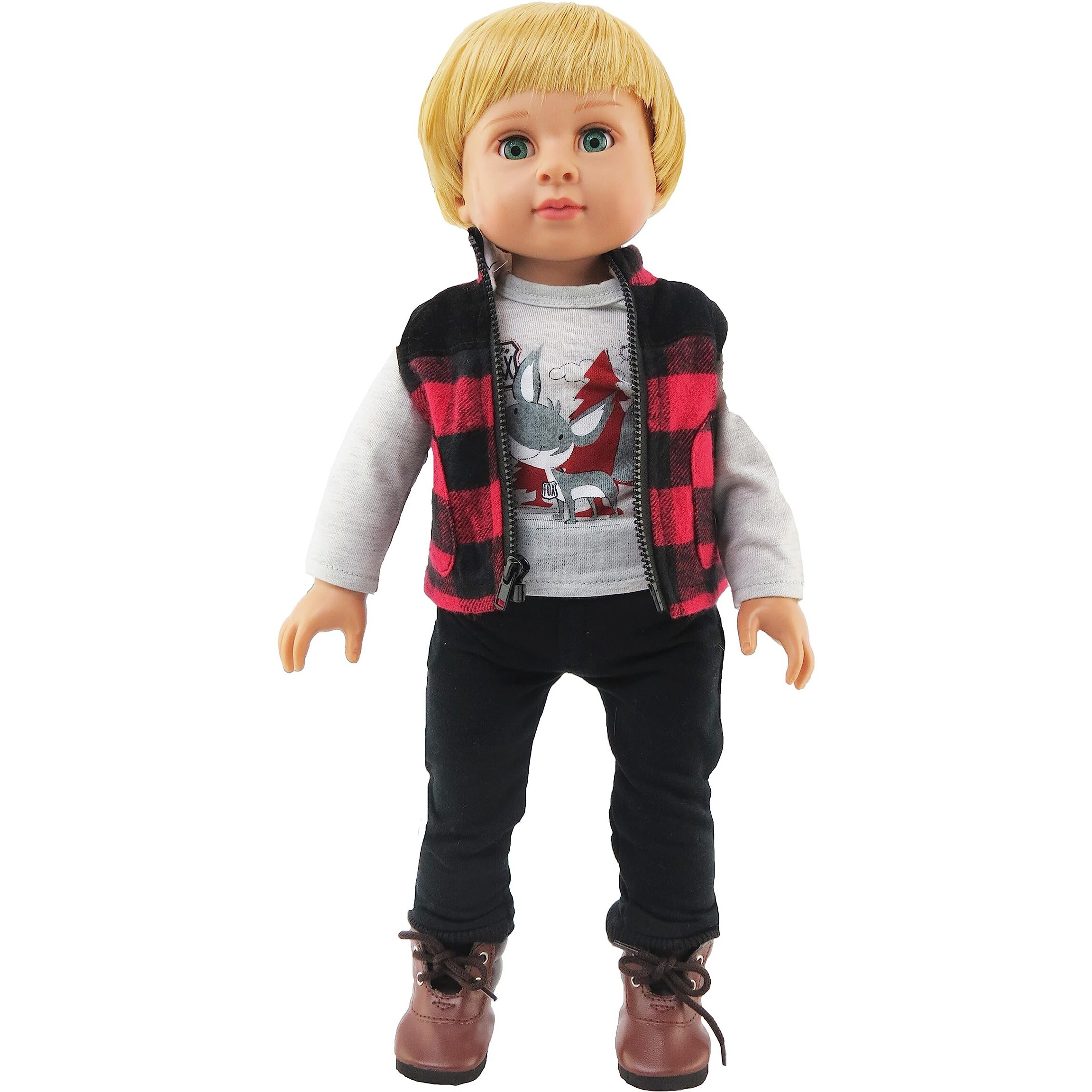 American Fashion World Boys Outdoorsy 3 Piece Vest And Pants Set For 18-Inch Dolls | Premium Quality & Trendy Design | Dolls Clothes | Outfit Fashions For Dolls For Popular Brands