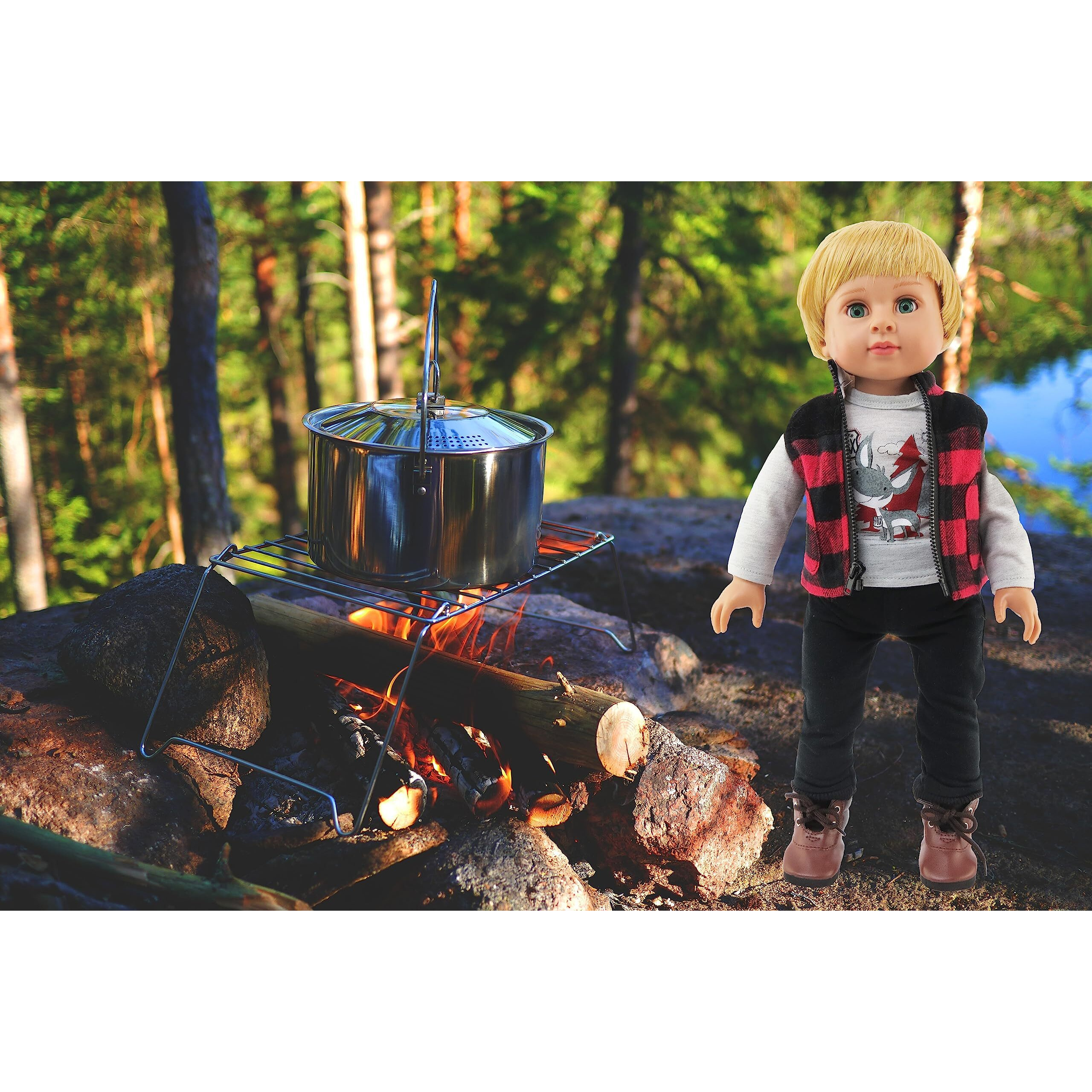 American Fashion World Boys Outdoorsy 3 Piece Vest And Pants Set For 18-Inch Dolls | Premium Quality & Trendy Design | Dolls Clothes | Outfit Fashions For Dolls For Popular Brands