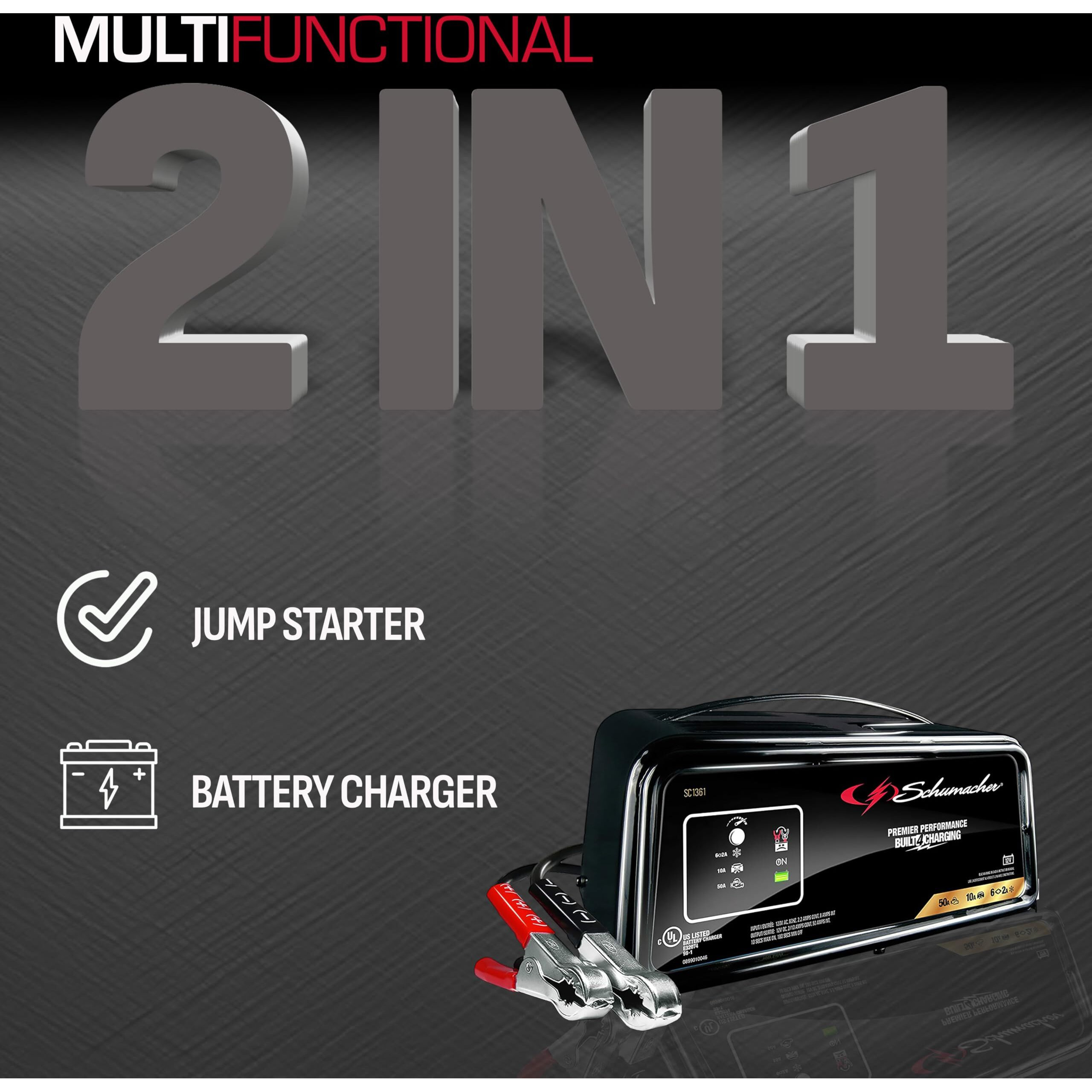 Schumacher Electric Fully Automatic Battery Charger And Engine Starter - Sc1305, 4-In-1, 50 Amps, 10-Amp Boost Mode, 12 Volt For Car, Suv, Truck, And Marine Batteries