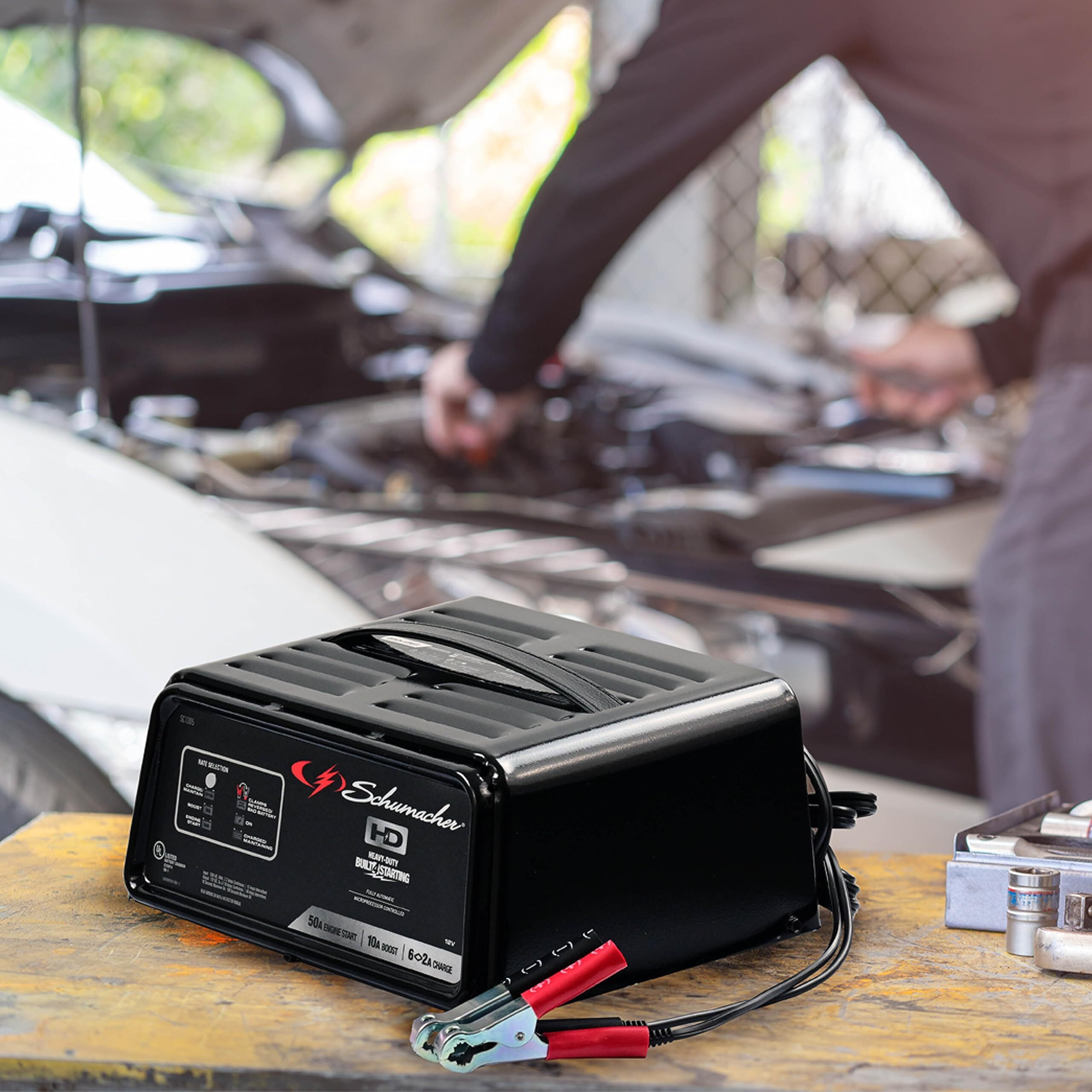 Schumacher Electric Fully Automatic Battery Charger And Engine Starter - Sc1305, 4-In-1, 50 Amps, 10-Amp Boost Mode, 12 Volt For Car, Suv, Truck, And Marine Batteries