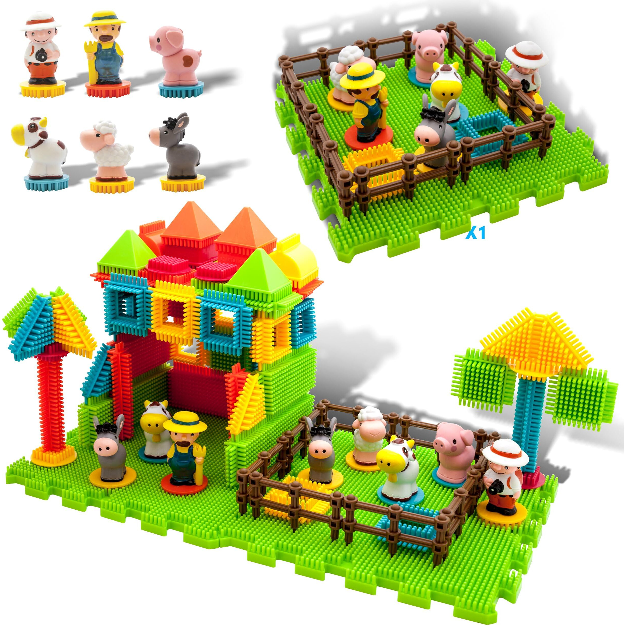 Picassotiles Ptb100 100Pcs Hedgehog Shape 3D Building Blocks Tiles Farm Theme Set Learning Playset Stem Toy Set Educational Kit Child Branin Development Preschool Kindergarten Toy