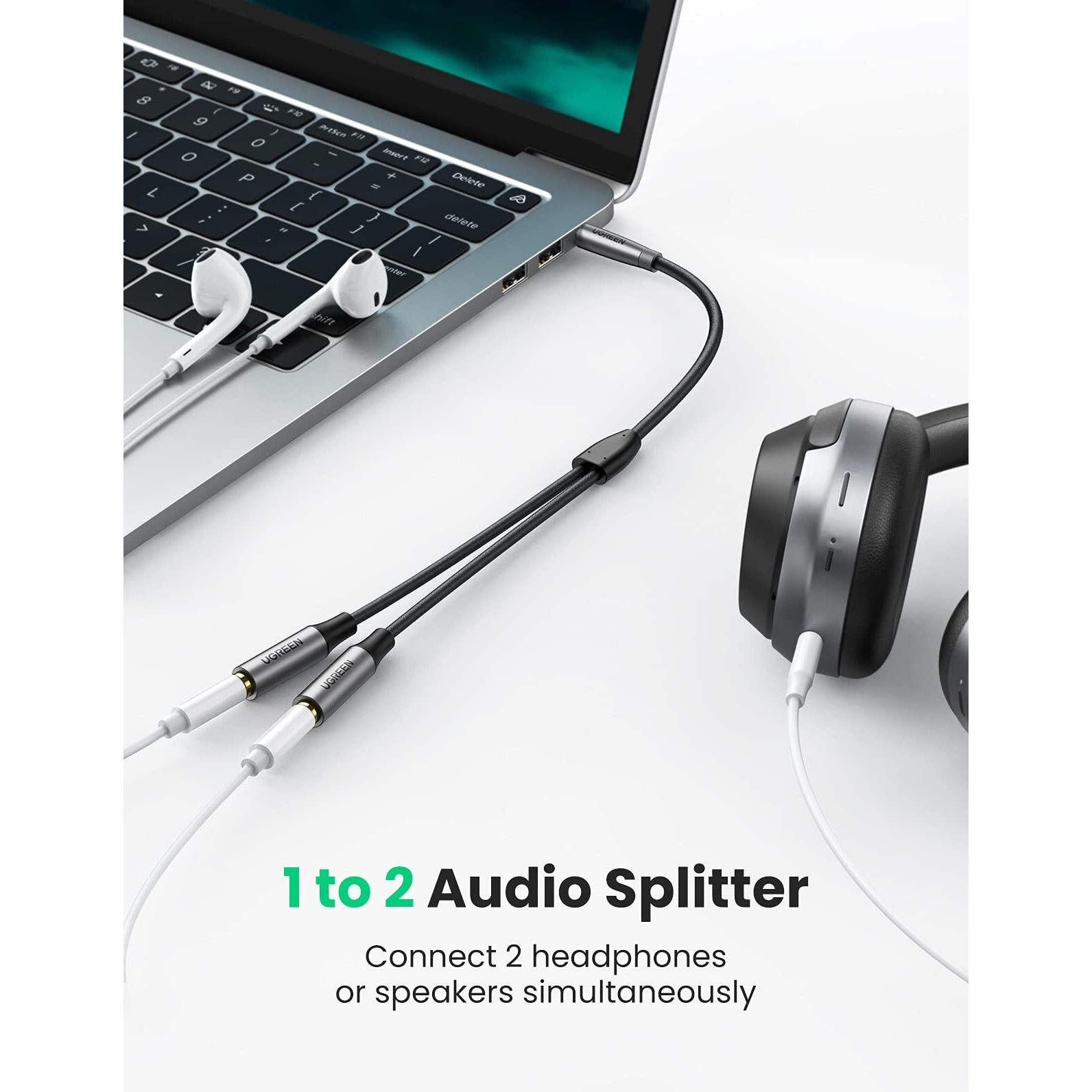 Ugreen Headphone Splitter 3.5Mm Aux Splitter 2 Female To 1 Male Audio Y Splitter Stereo Dual Headphone Adapter Compatible With Macbook Ipad Pc Tablet Laptop Tv Phone Ps4 Speaker