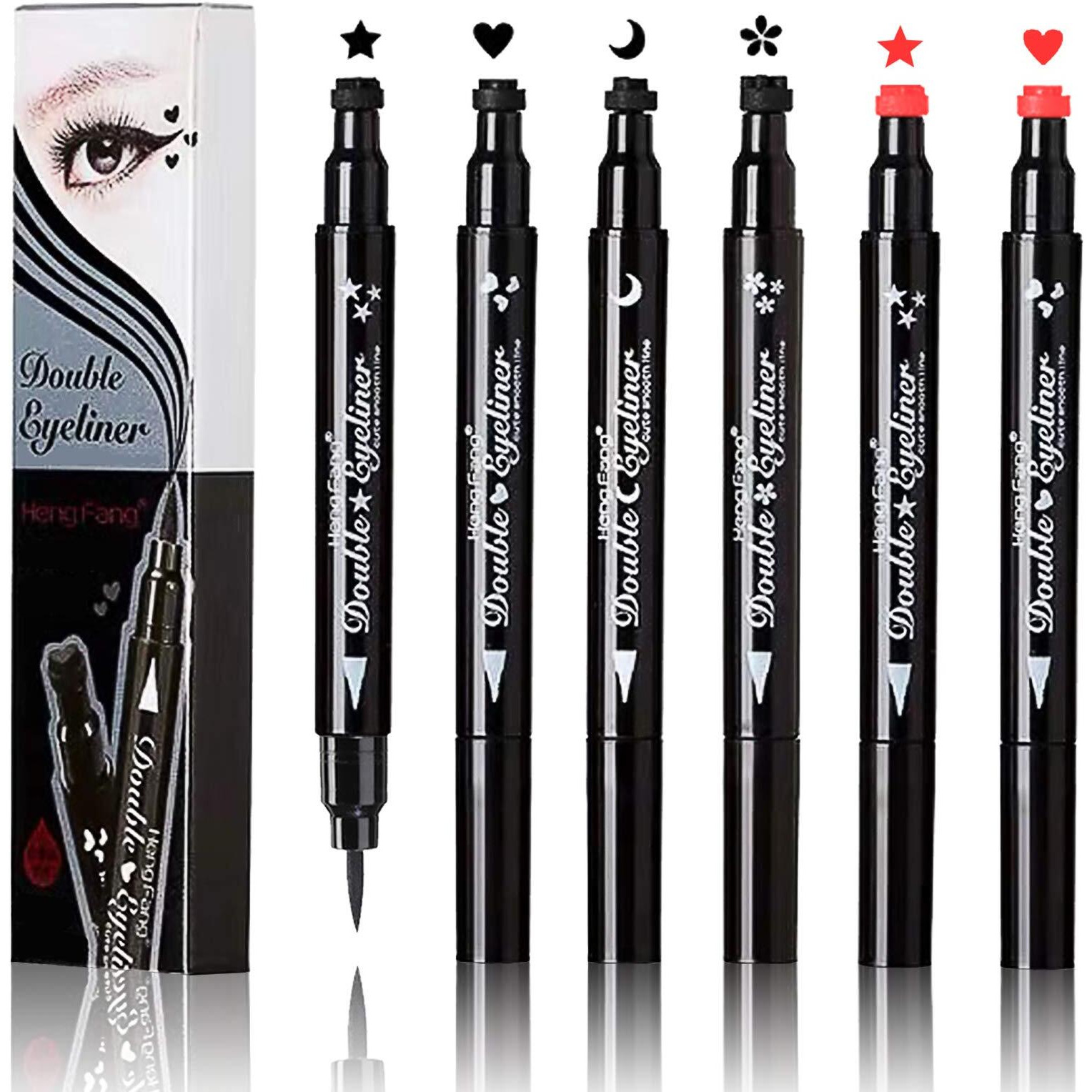 Newbang Double-Sided Headed Liquid Stamp Eyeliner Pen, Pencil With Eye Makeup Stamp Waterproof Double Sided Long Lasting Seal Eye-Liner Stencils Long-Lasting Tattoo Makeup(6In1)