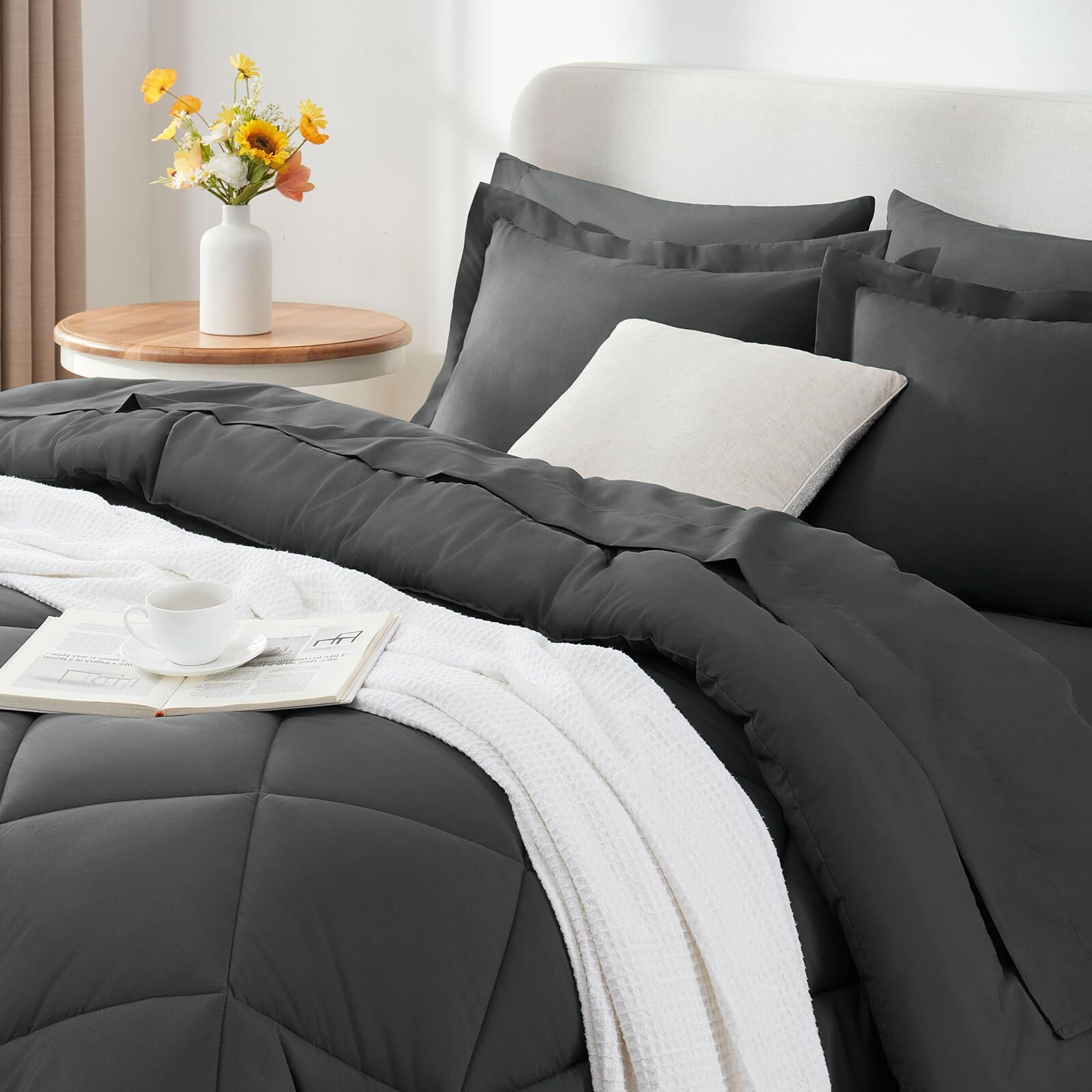 Cozylux Twin Bed In A Bag Comforter Set With Sheets 5-Pieces For Girls And Boys Dark Grey All Season Bedding Sets With Comforter, Pillow Sham, Flat Sheet, Fitted Sheet And Pillowcase