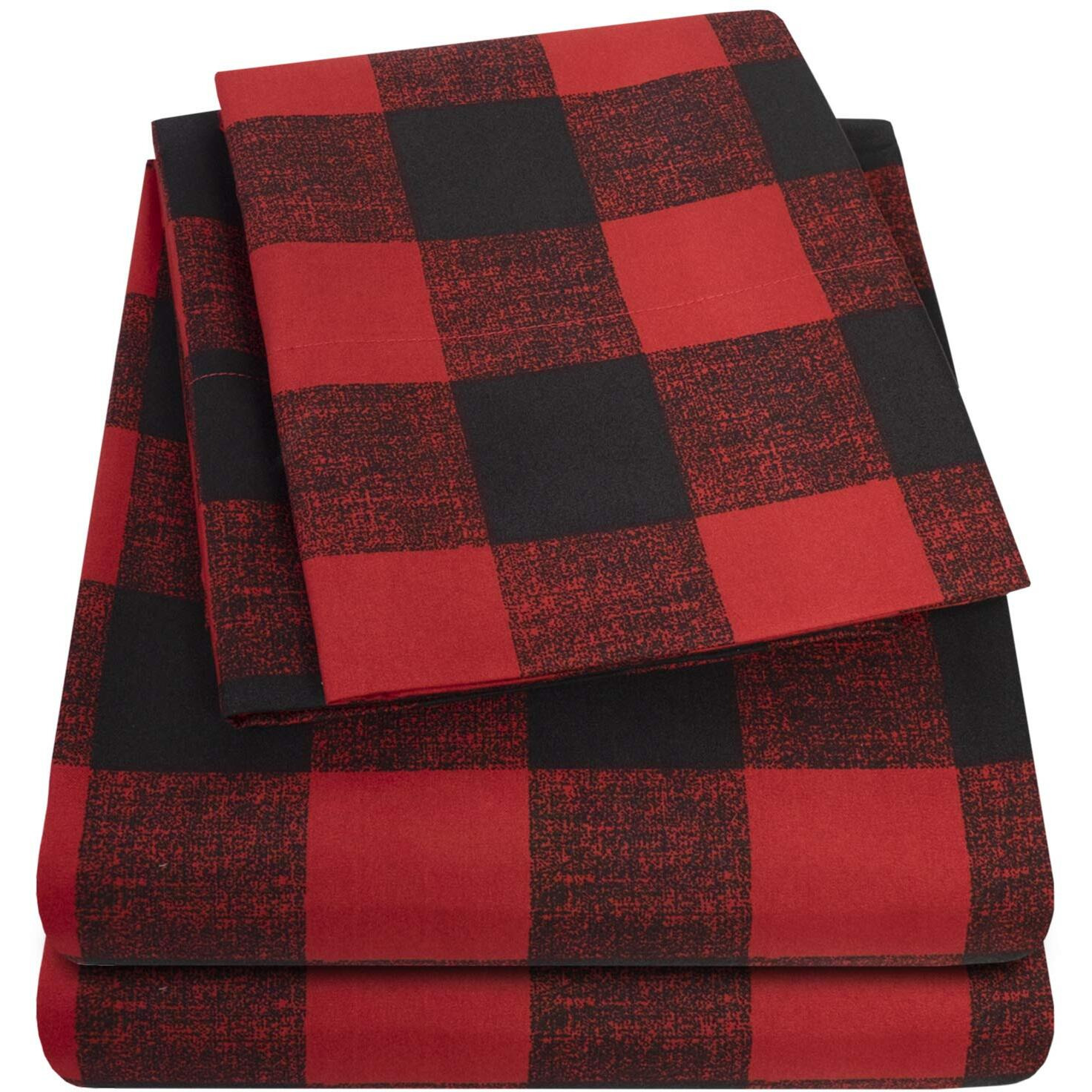 Queen Size Bed Sheets - Breathable Luxury Sheets With Full Elastic & Secure Corner Straps Built In - 1800 Supreme Collection Extra Soft Deep Pocket Bedding, Sheet Set, Queen, Buffalo Check Burgundy