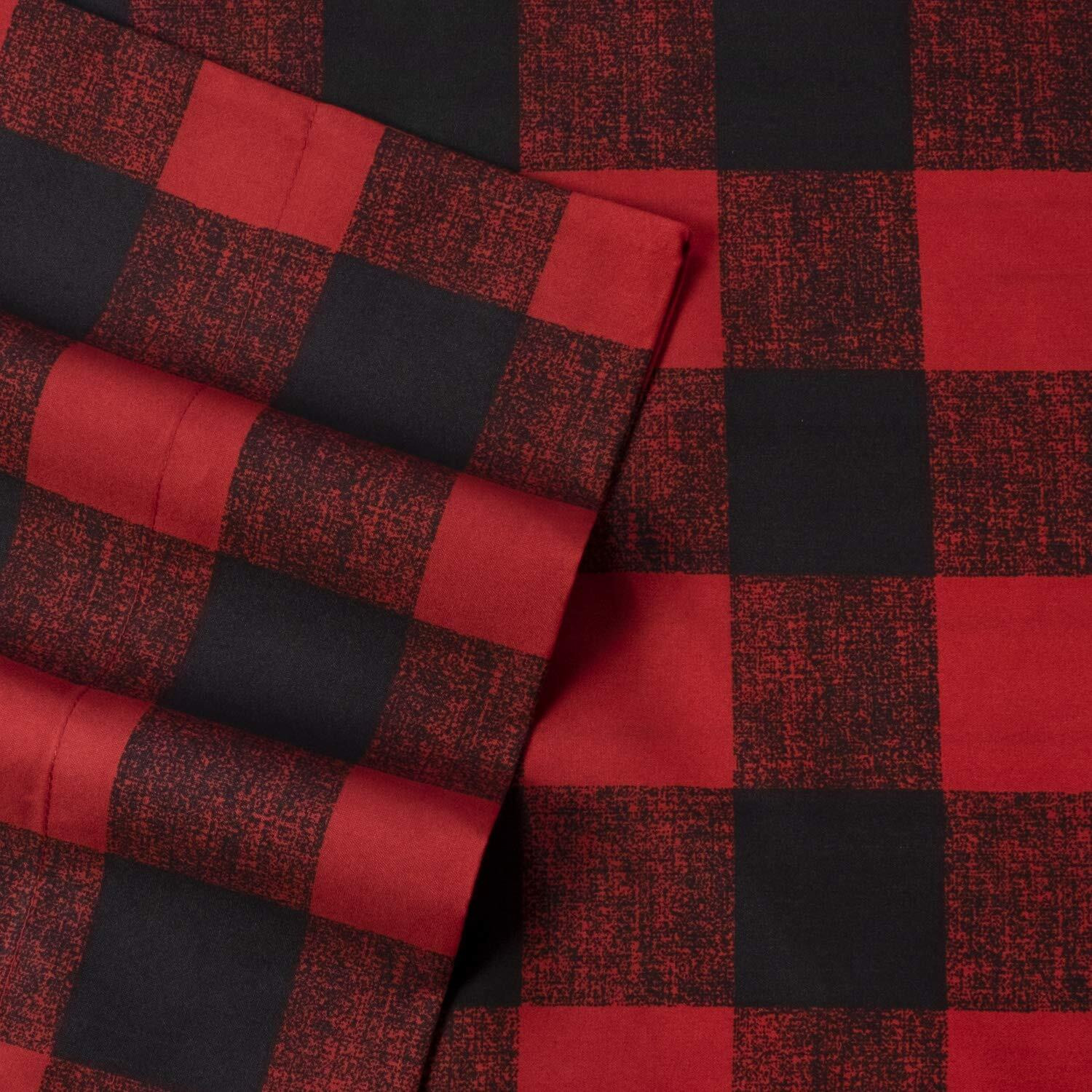 Queen Size Bed Sheets - Breathable Luxury Sheets With Full Elastic & Secure Corner Straps Built In - 1800 Supreme Collection Extra Soft Deep Pocket Bedding, Sheet Set, Queen, Buffalo Check Burgundy